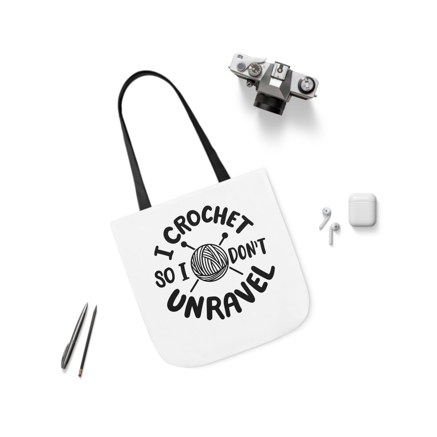 I Crochet So I Don't Unravel Cute Canvas Tote Bag, 5-Color Straps, 3 Sizes, Yarn Bag