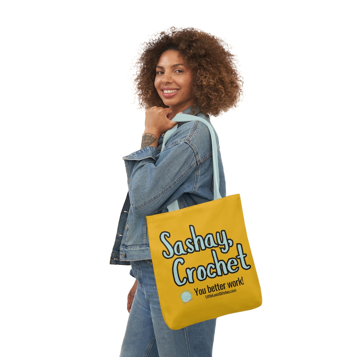 Sashay Crochet Cute Saying Canvas Tote Bag, 5-Color Straps, 3 Sizes