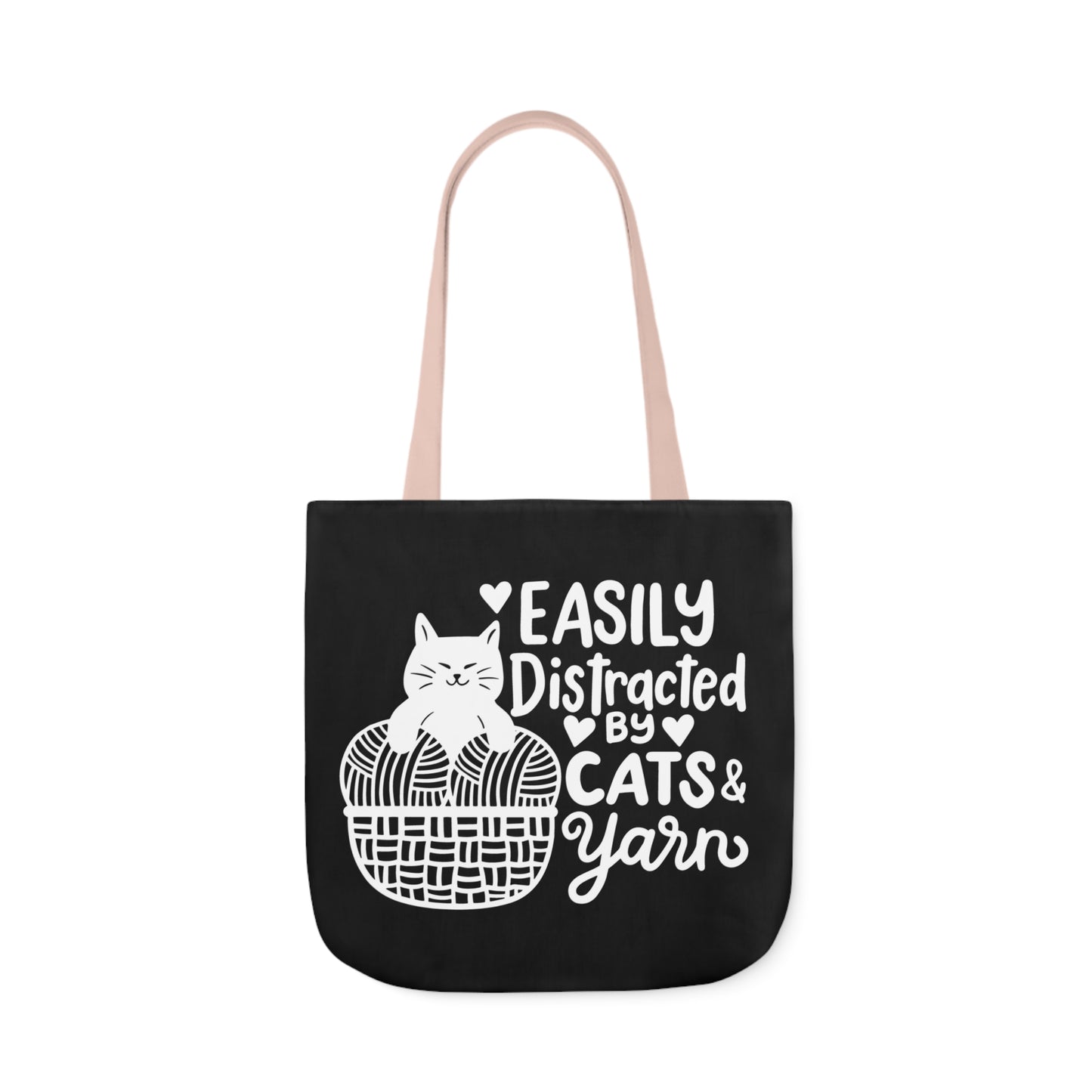 Easily distracted By Cats and Yarn, Canvas Tote Bag, 5-Color Straps, 3 Sizes Yarn Bag