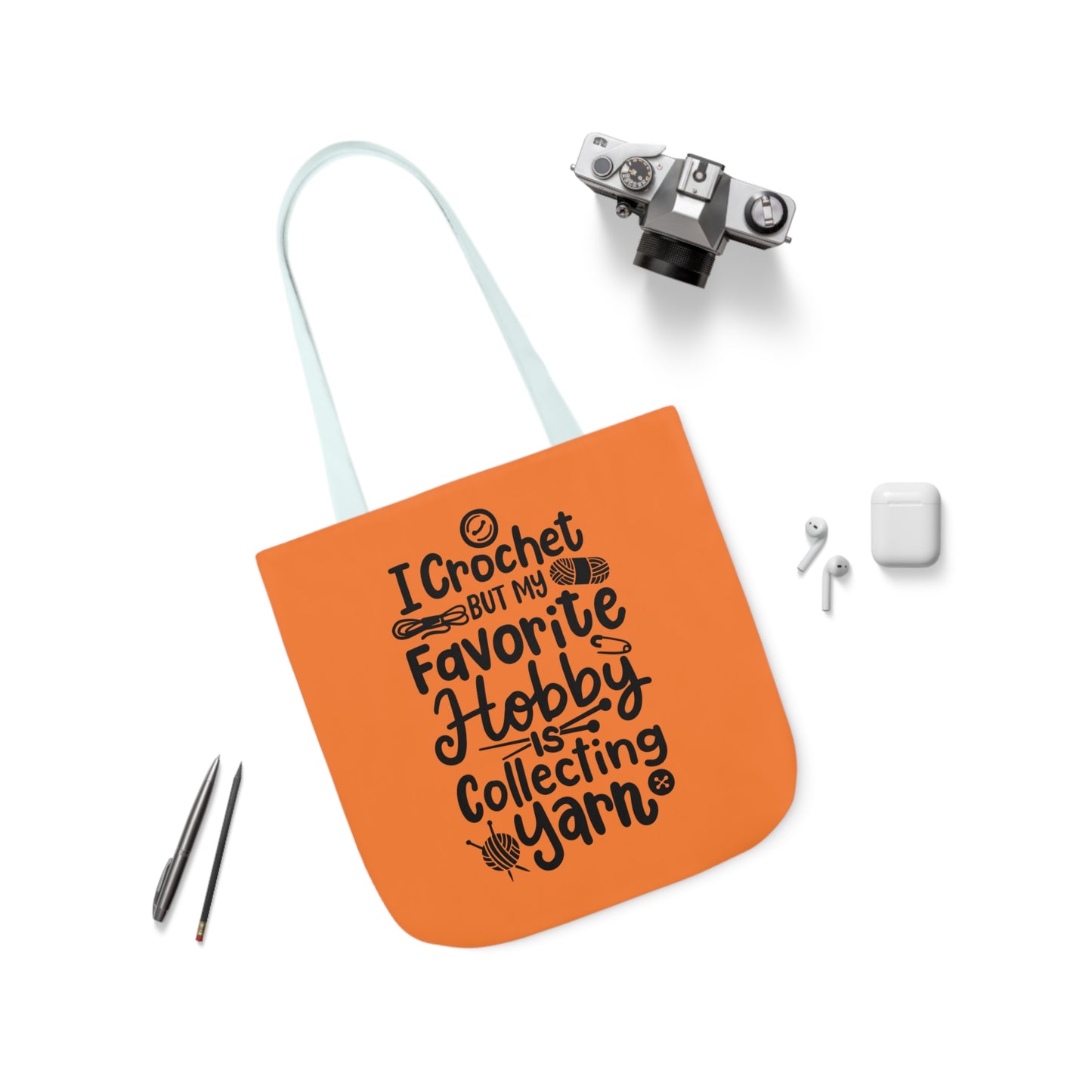 My Favorite Hobby Is Collecting Yarn, Funny Crochet Saying Canvas Tote Bag, 5-Color Straps 3 Sizes