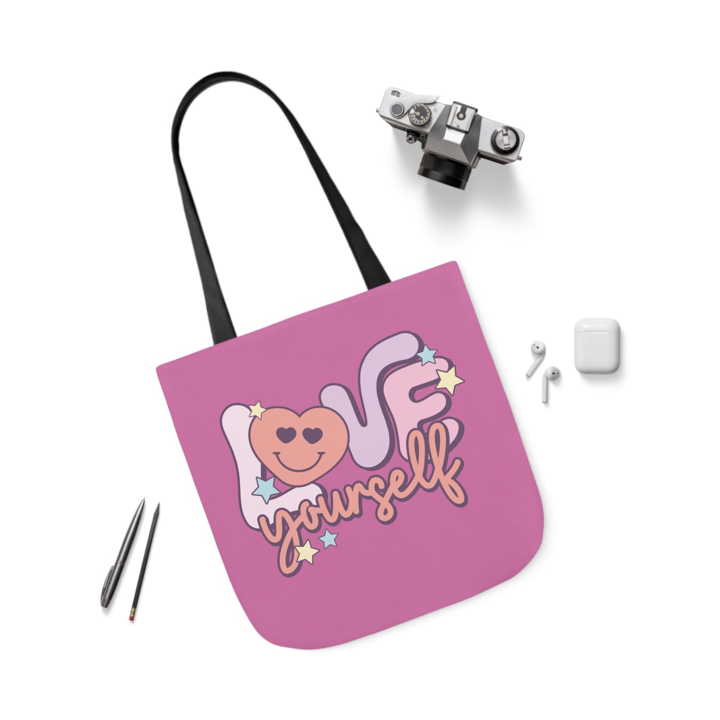 Love Yourself, Inspirational Canvas Tote Bag, 5-Color Straps, 3 Sizes