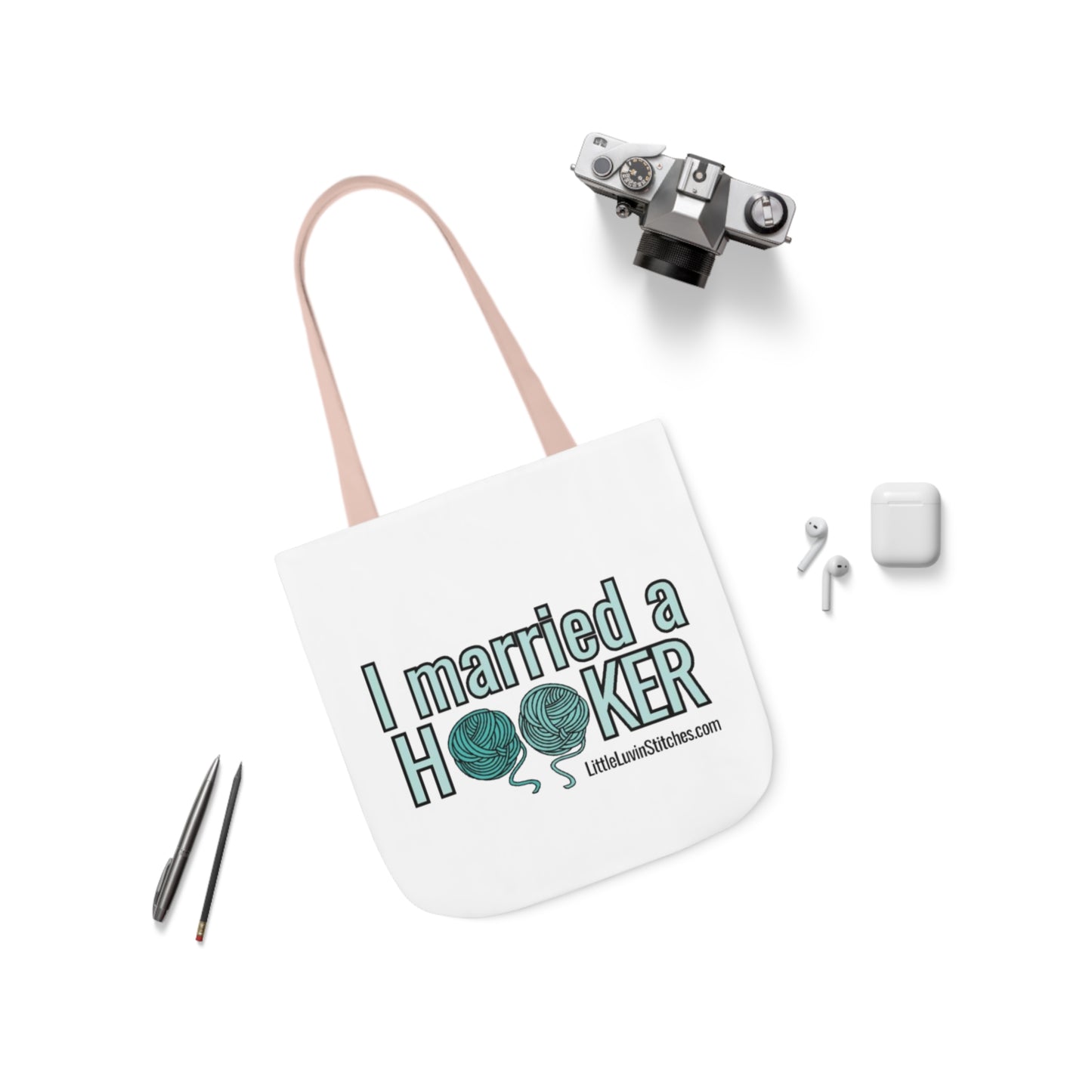 Cute Crochet Saying Canvas Tote Bag, 5-Color Straps, 3 Sizes