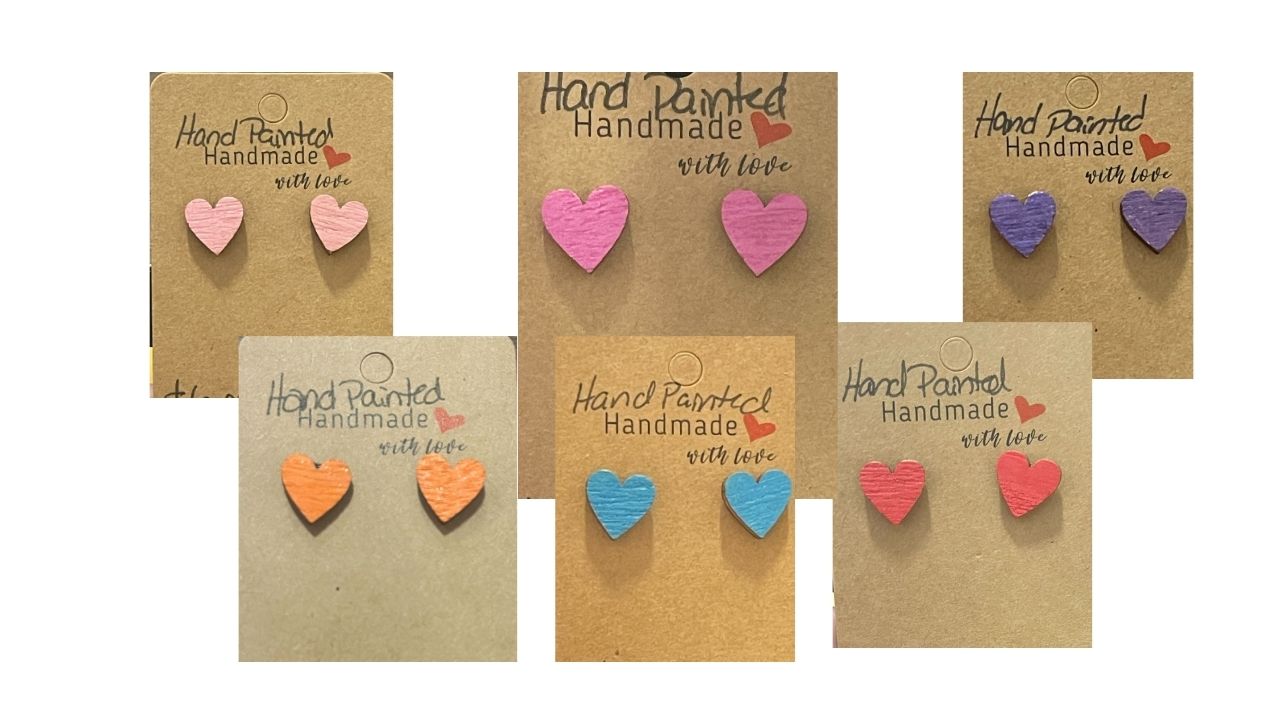Hand-Painted Heart Stud Earrings – A Little Love for Your Ears