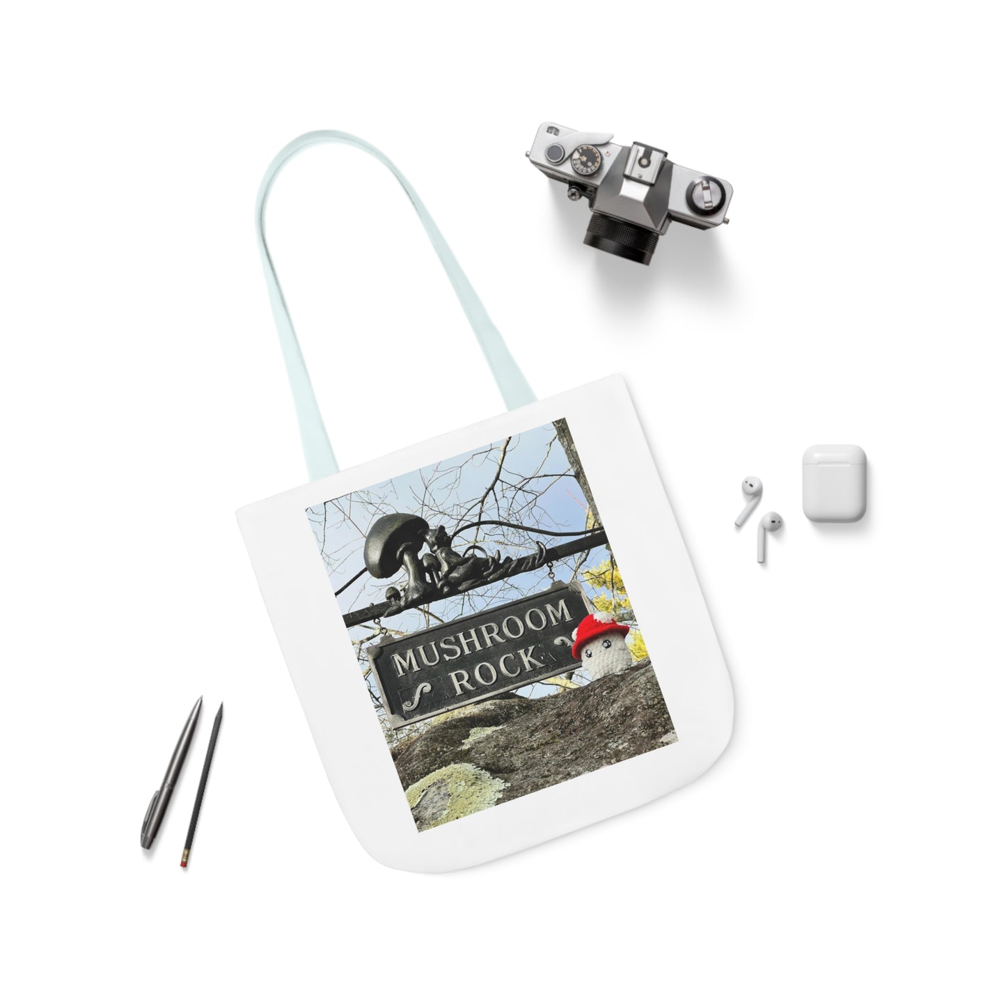 Mac the Mushroom Adventure Canvas Tote Bag, 3 Sizes, 5-Color Straps