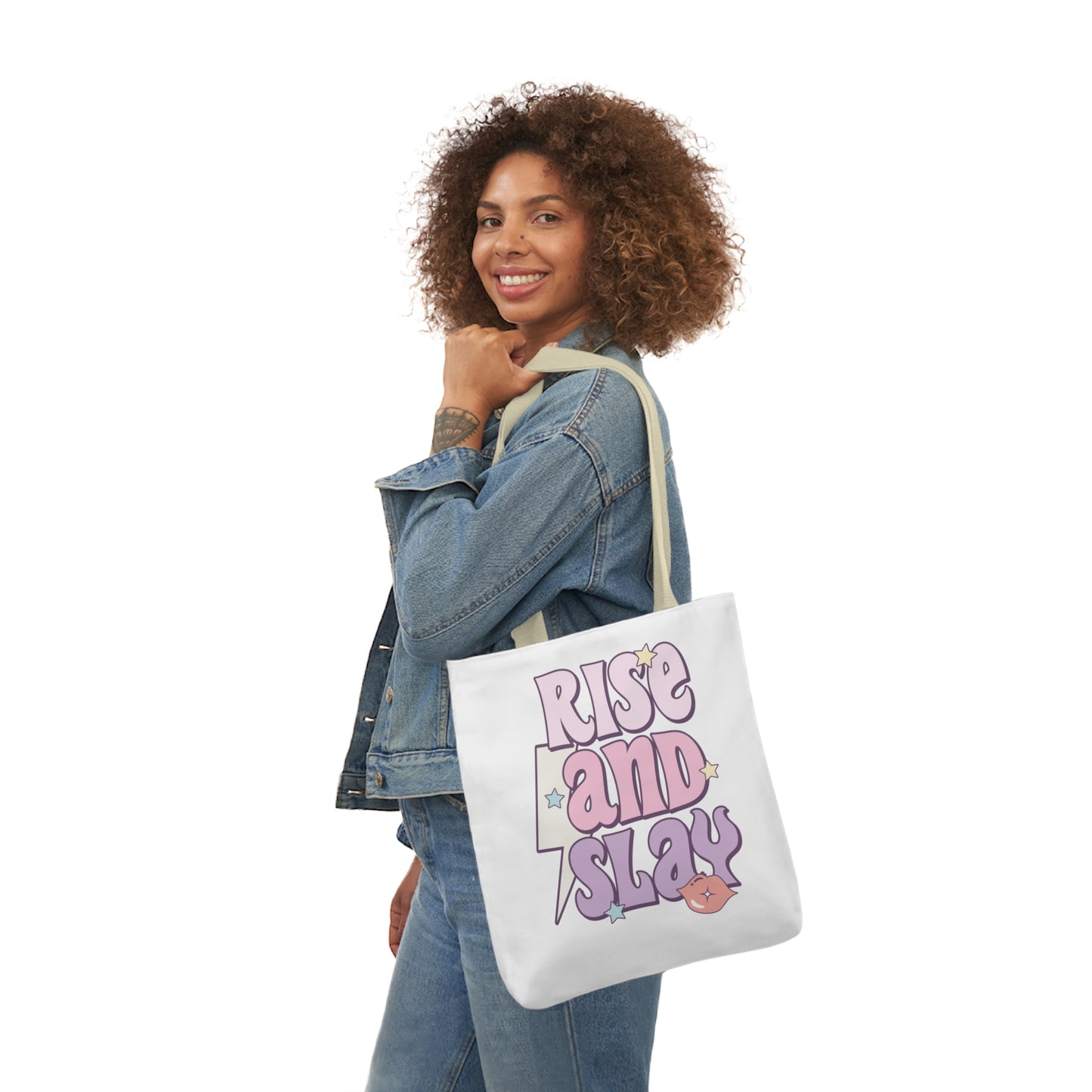 Canvas Tote Bag, 5-Color Straps, 3 Sizes, Rise and Slay, Cute Saying Bag