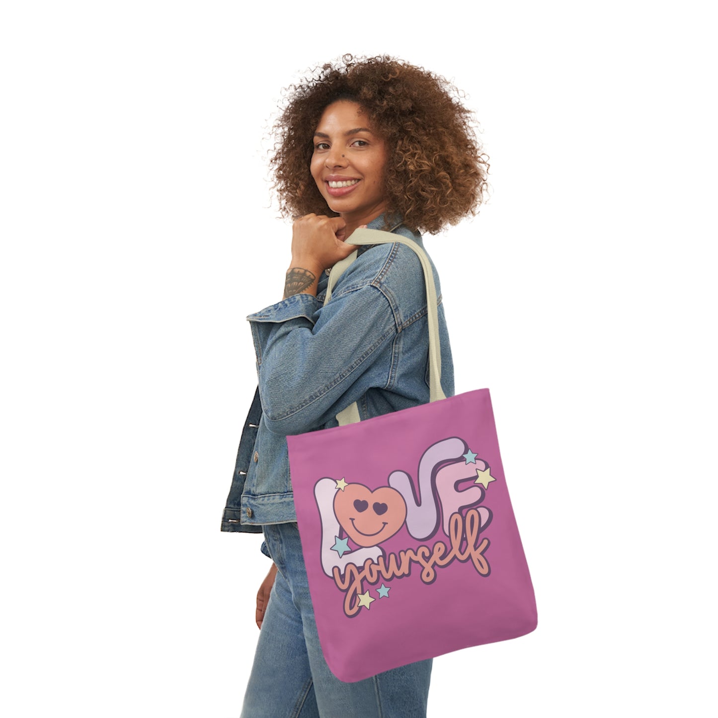 Love Yourself, Inspirational Canvas Tote Bag, 5-Color Straps, 3 Sizes
