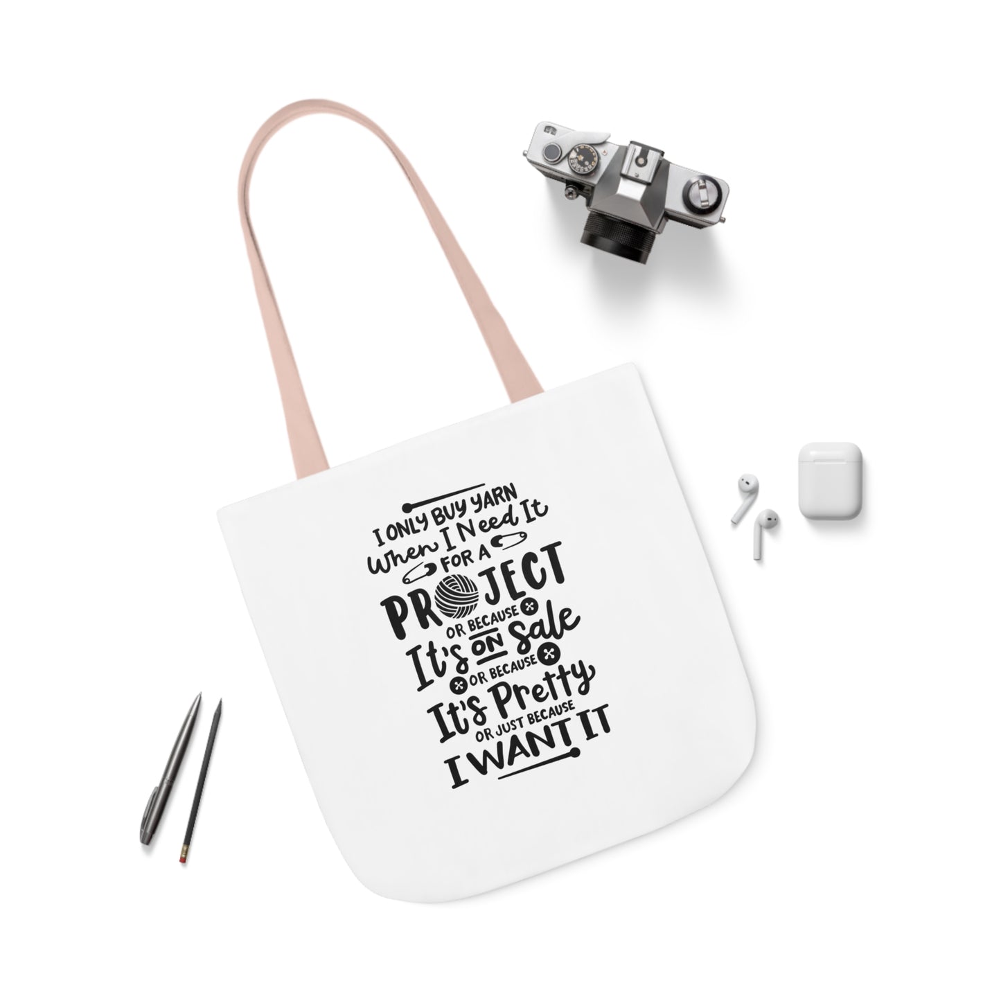 I only Buy Yarn, Canvas Tote Bag, Yarn Tote Bag, 5-Color Straps, 3 Sizes