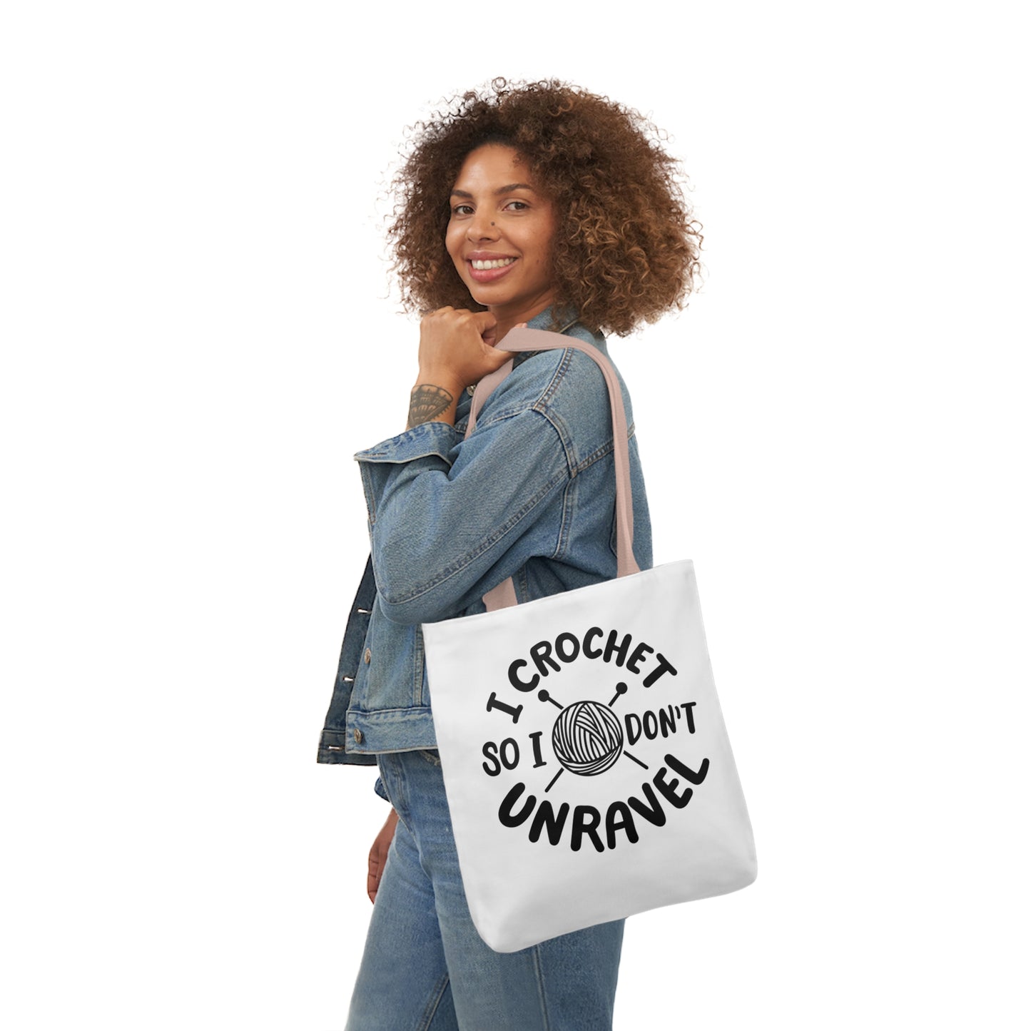 I Crochet So I Don't Unravel Cute Canvas Tote Bag, 5-Color Straps, 3 Sizes, Yarn Bag