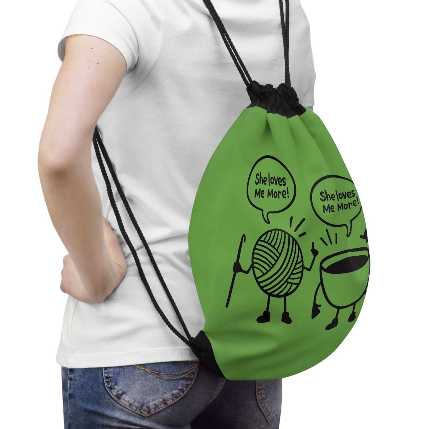 She Loves Me More Drawstring Bag, Cute Yarn Bag