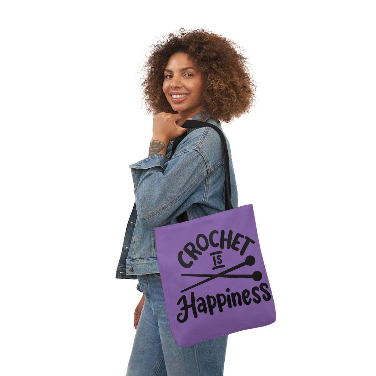 Crochet is Happiness Canvas Tote Bag, 5-Color Straps, 3 Sizes