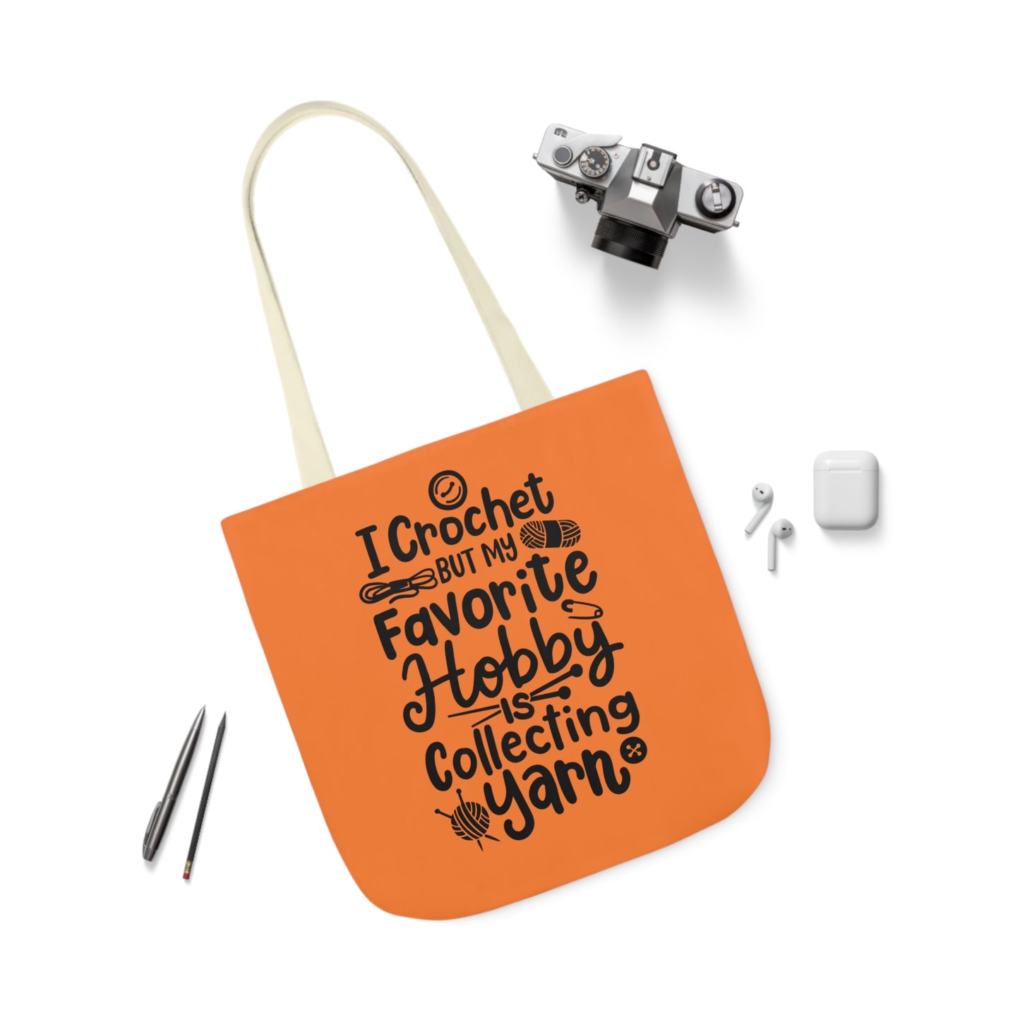 My Favorite Hobby Is Collecting Yarn, Funny Crochet Saying Canvas Tote Bag, 5-Color Straps 3 Sizes