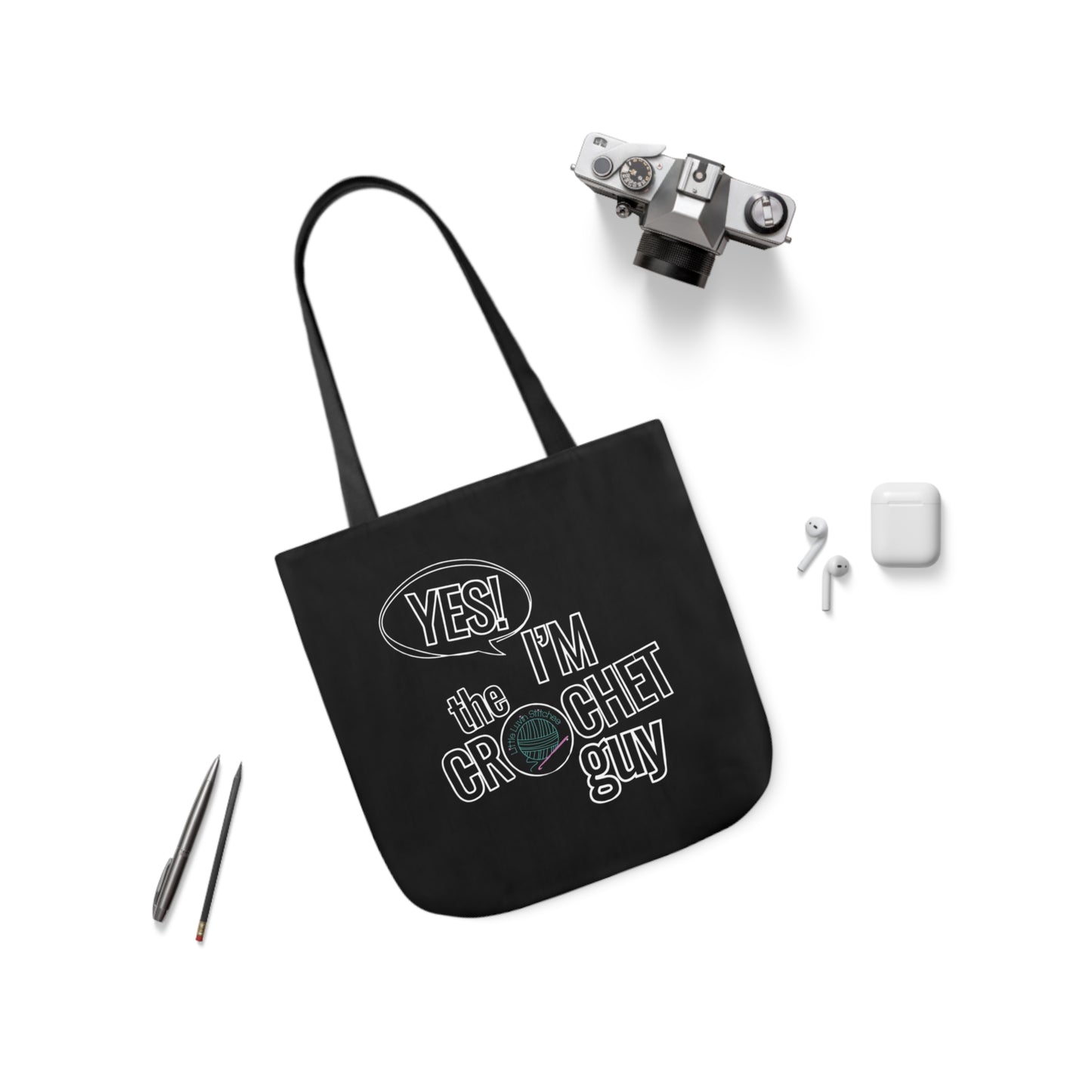 Yes, I'm The Crochet Guy, Canvas Tote Bag, 5-Color Straps, 3 sizes, 3 Background Colors