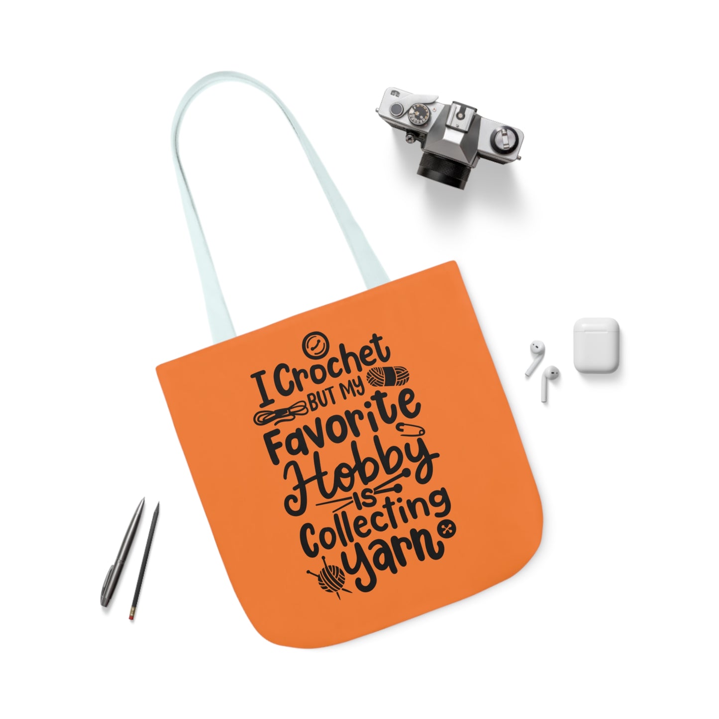 My Favorite Hobby Is Collecting Yarn, Funny Crochet Saying Canvas Tote Bag, 5-Color Straps 3 Sizes
