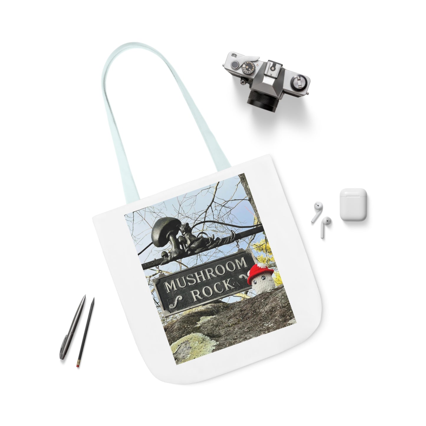Mac the Mushroom Adventure Canvas Tote Bag, 3 Sizes, 5-Color Straps