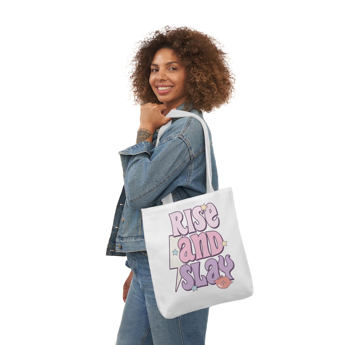 Canvas Tote Bag, 5-Color Straps, 3 Sizes, Rise and Slay, Cute Saying Bag