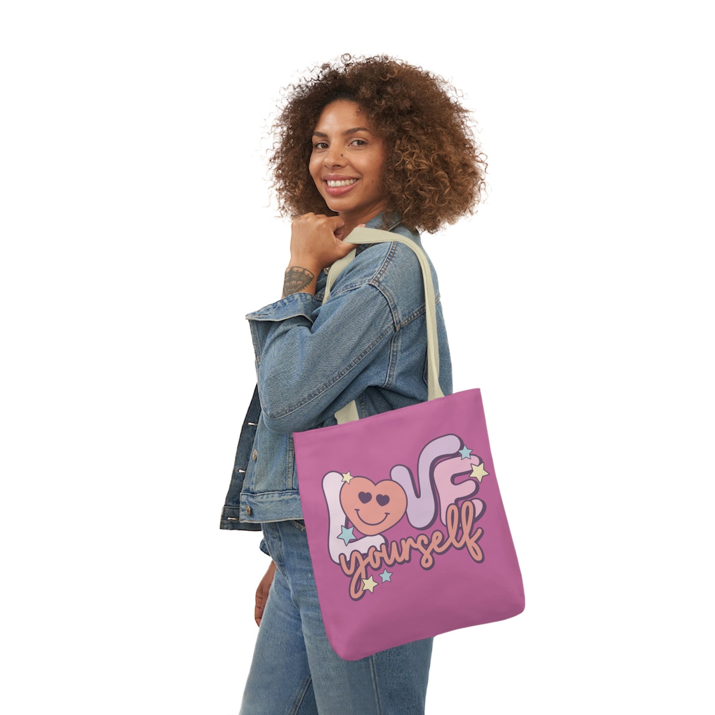 Love Yourself, Inspirational Canvas Tote Bag, 5-Color Straps, 3 Sizes