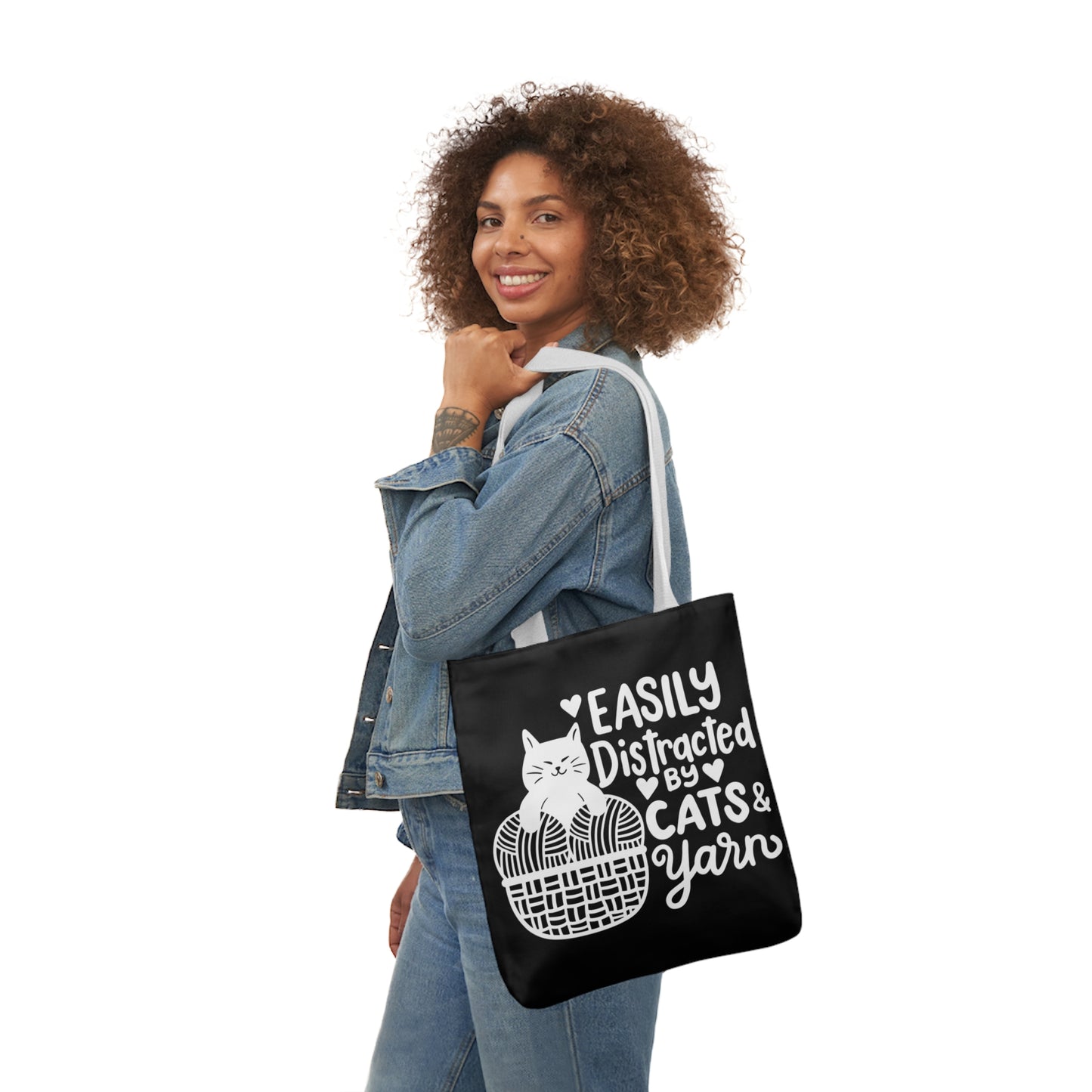 Easily distracted By Cats and Yarn, Canvas Tote Bag, 5-Color Straps, 3 Sizes Yarn Bag
