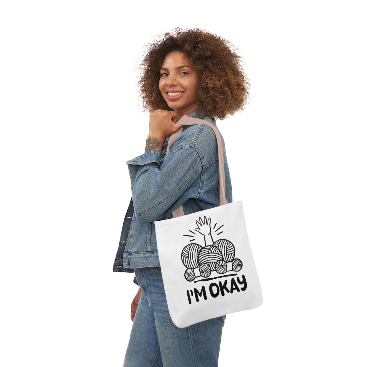 I'm Okay Cute Crochet Themed Canvas Tote Bag, 5-Color Straps