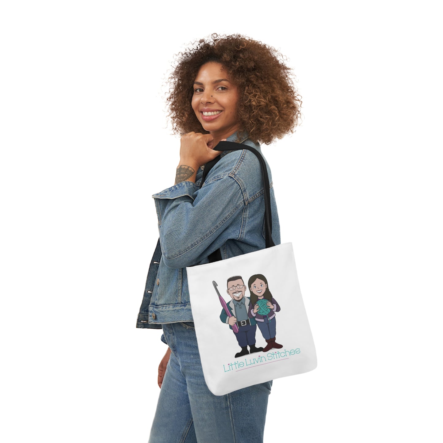 Crochet Couple Canvas Tote Bag, 5-Color Straps, 3 Sizes
