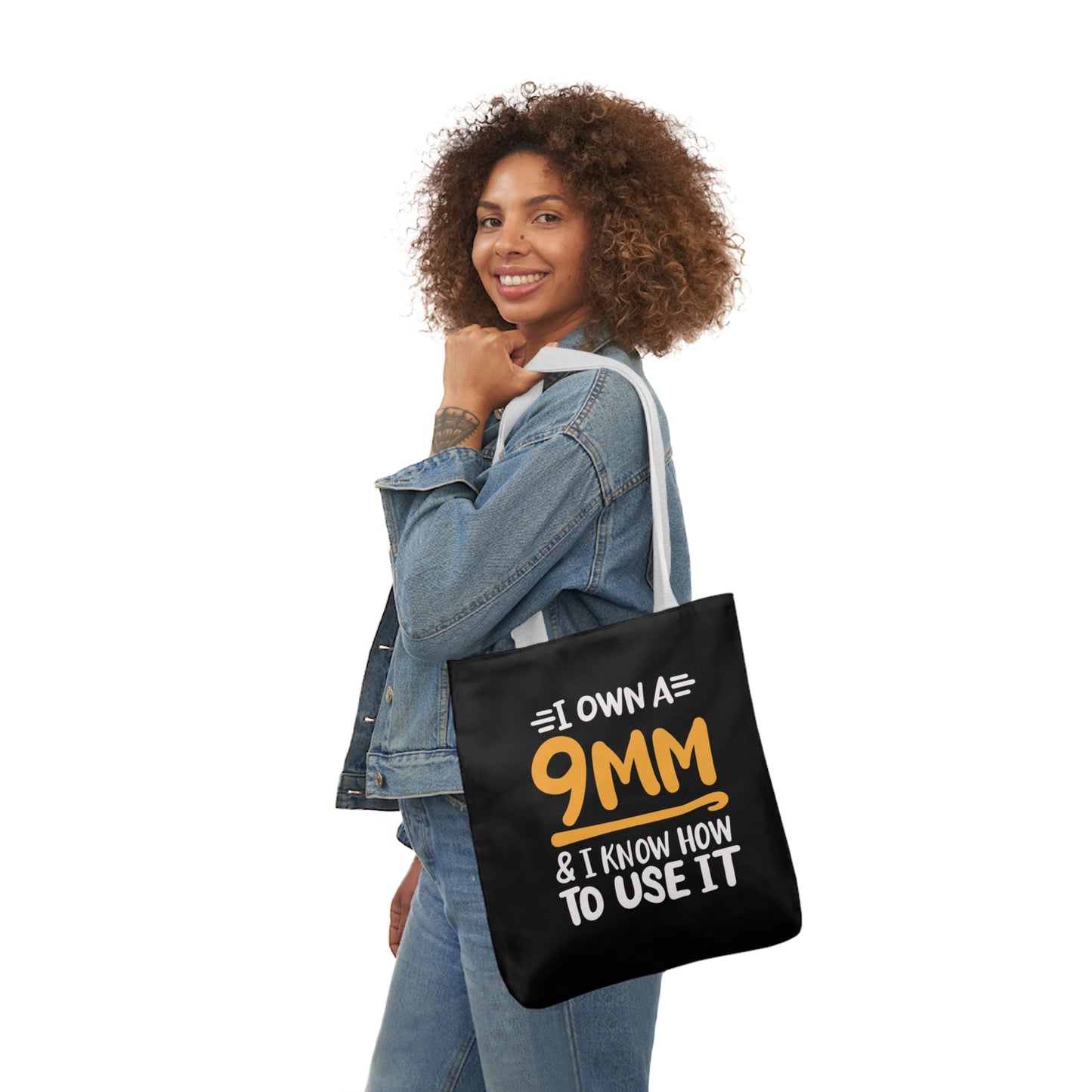 I own a 9mm and I know how to use it, Canvas Tote Bag, 3 Color Choices, 5-Color Straps, 3 Sizes