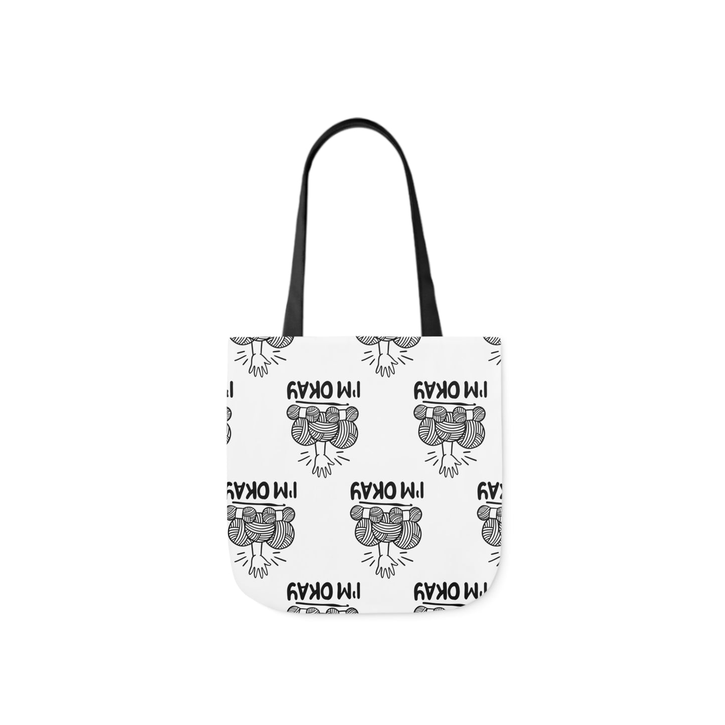 I'm Okay Pattern Canvas Tote Bag, 5-Color Straps, 3 Background Colors, 3 Sizes