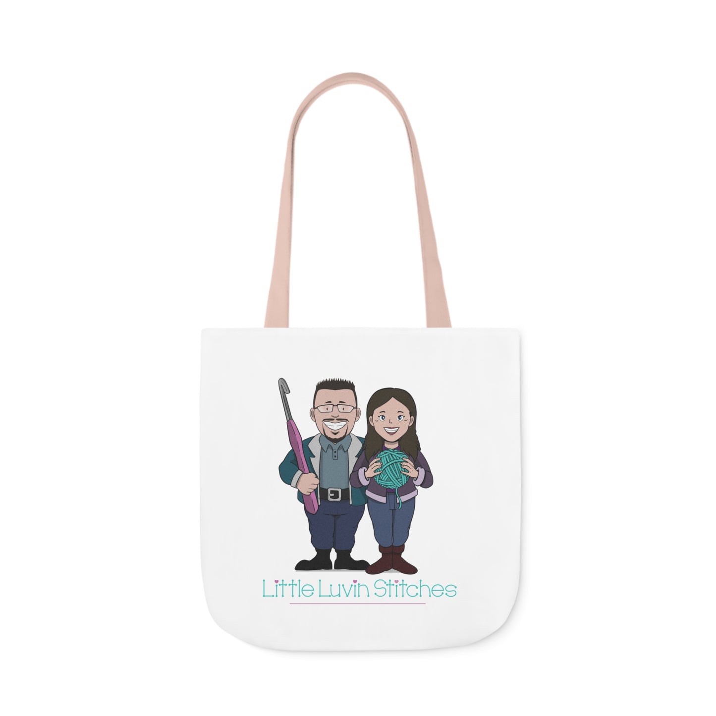 Crochet Couple Canvas Tote Bag, 5-Color Straps, 3 Sizes