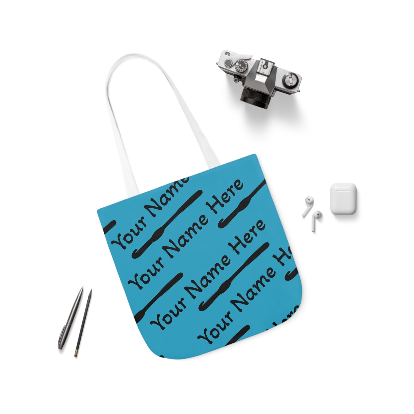 Personalized Yarn Bag, Cute Name Bag with Crochet Hook Graphic Canvas Tote Bag, 5-Color Straps