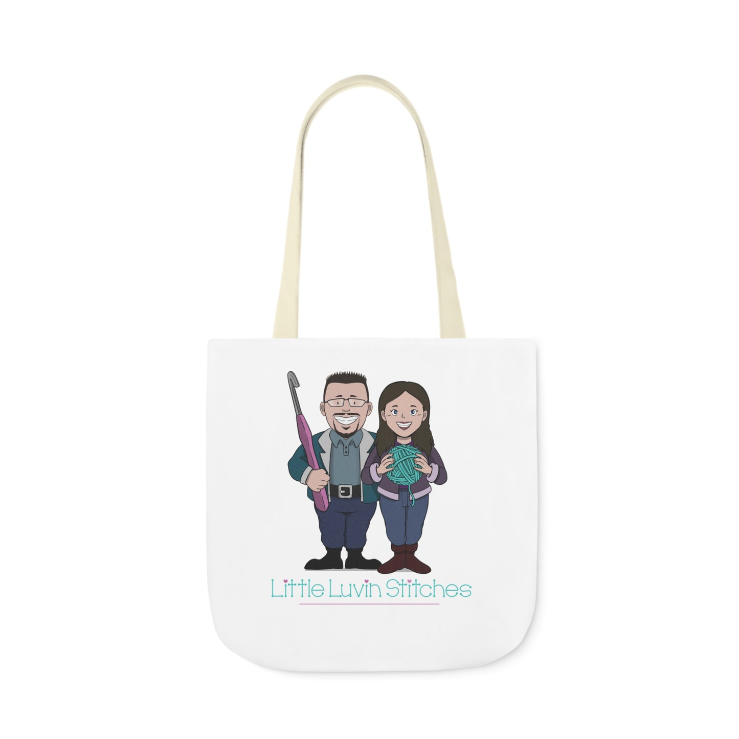 Crochet Couple Canvas Tote Bag, 5-Color Straps, 3 Sizes