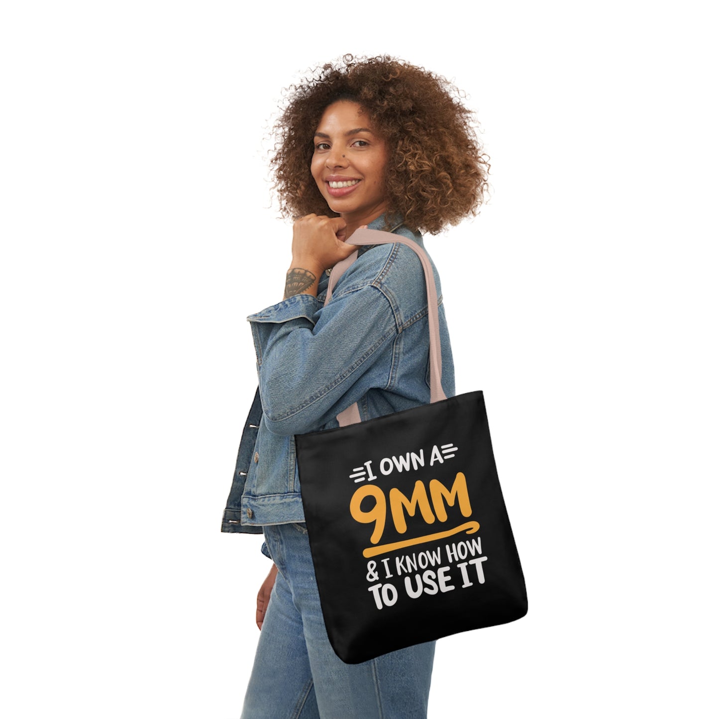 I own a 9mm and I know how to use it, Canvas Tote Bag, 3 Color Choices, 5-Color Straps, 3 Sizes