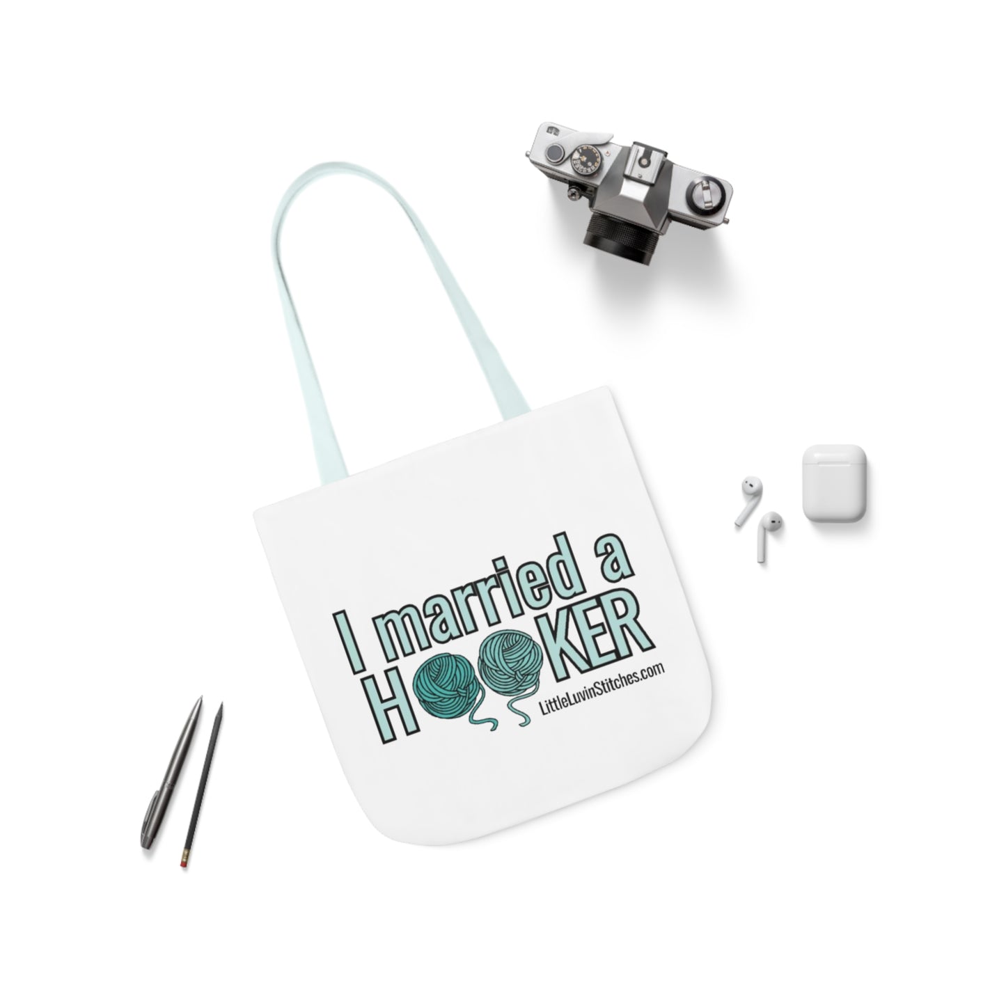 Cute Crochet Saying Canvas Tote Bag, 5-Color Straps, 3 Sizes