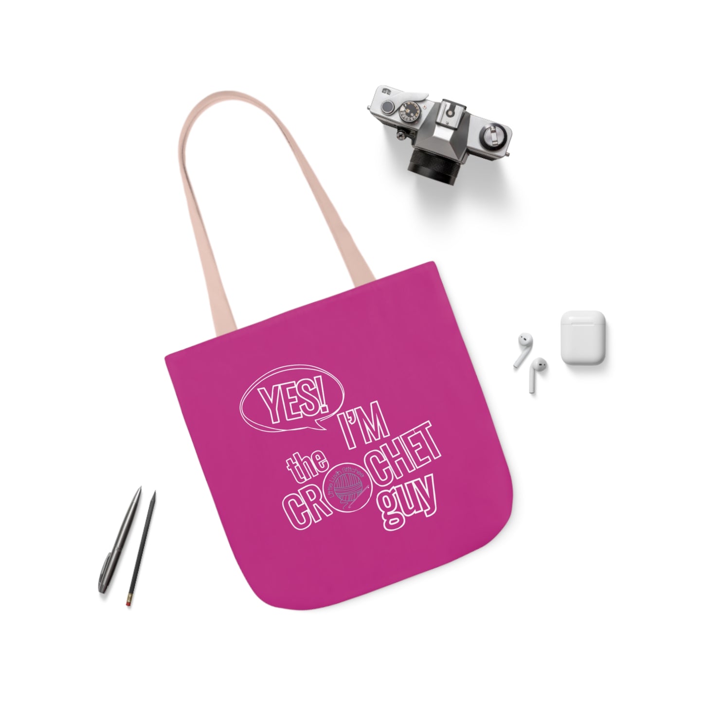 Yes, I'm The Crochet Guy, Canvas Tote Bag, 5-Color Straps, 3 sizes, 3 Background Colors
