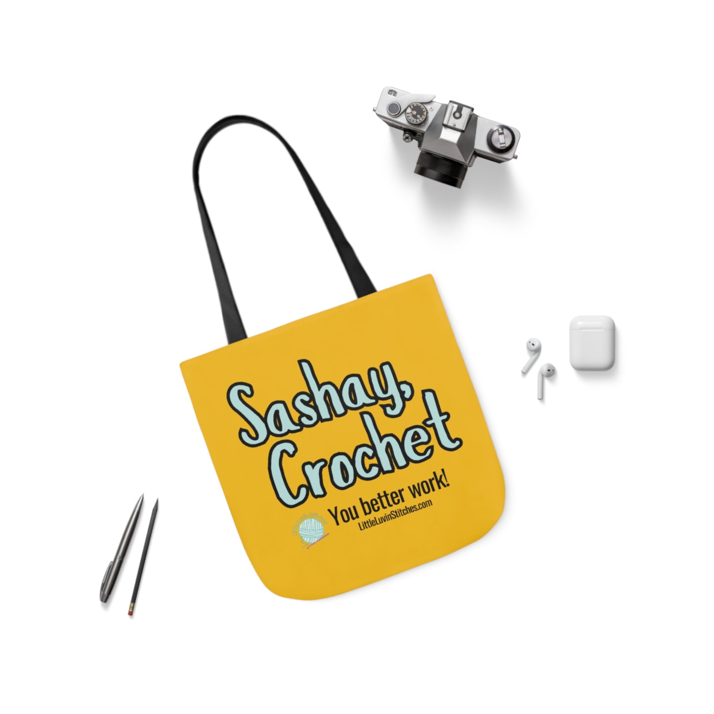 Sashay Crochet Cute Saying Canvas Tote Bag, 5-Color Straps, 3 Sizes