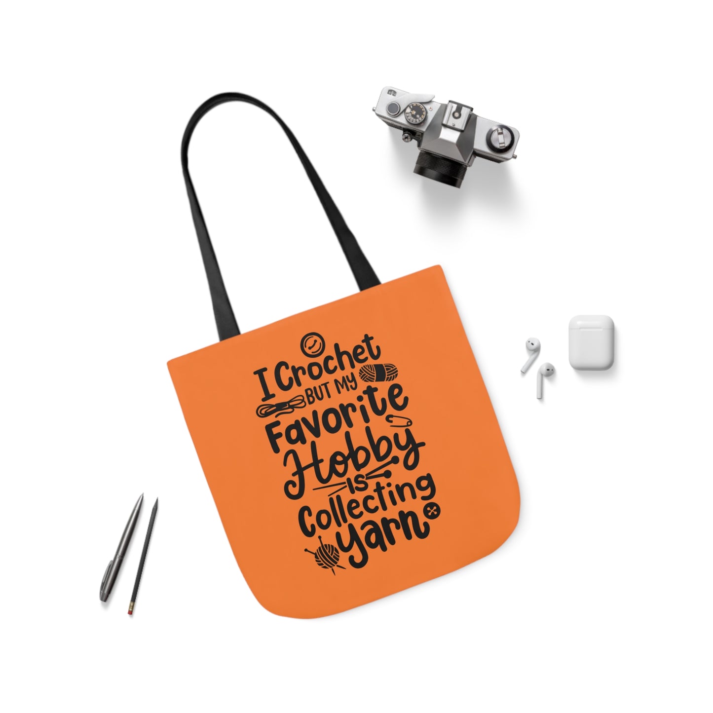 My Favorite Hobby Is Collecting Yarn, Funny Crochet Saying Canvas Tote Bag, 5-Color Straps 3 Sizes