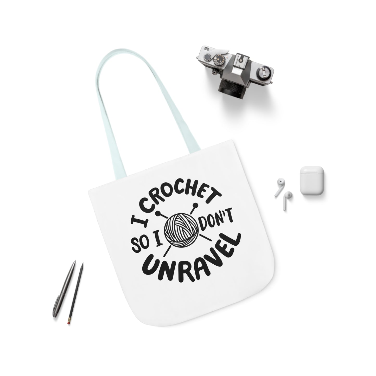 I Crochet So I Don't Unravel Cute Canvas Tote Bag, 5-Color Straps, 3 Sizes, Yarn Bag