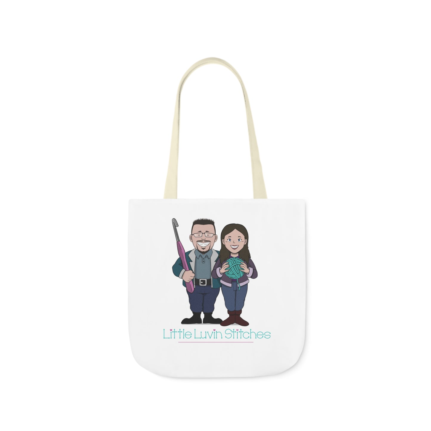 Crochet Couple Canvas Tote Bag, 5-Color Straps, 3 Sizes