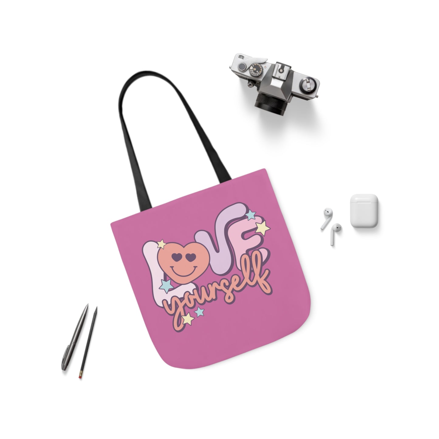 Love Yourself, Inspirational Canvas Tote Bag, 5-Color Straps, 3 Sizes