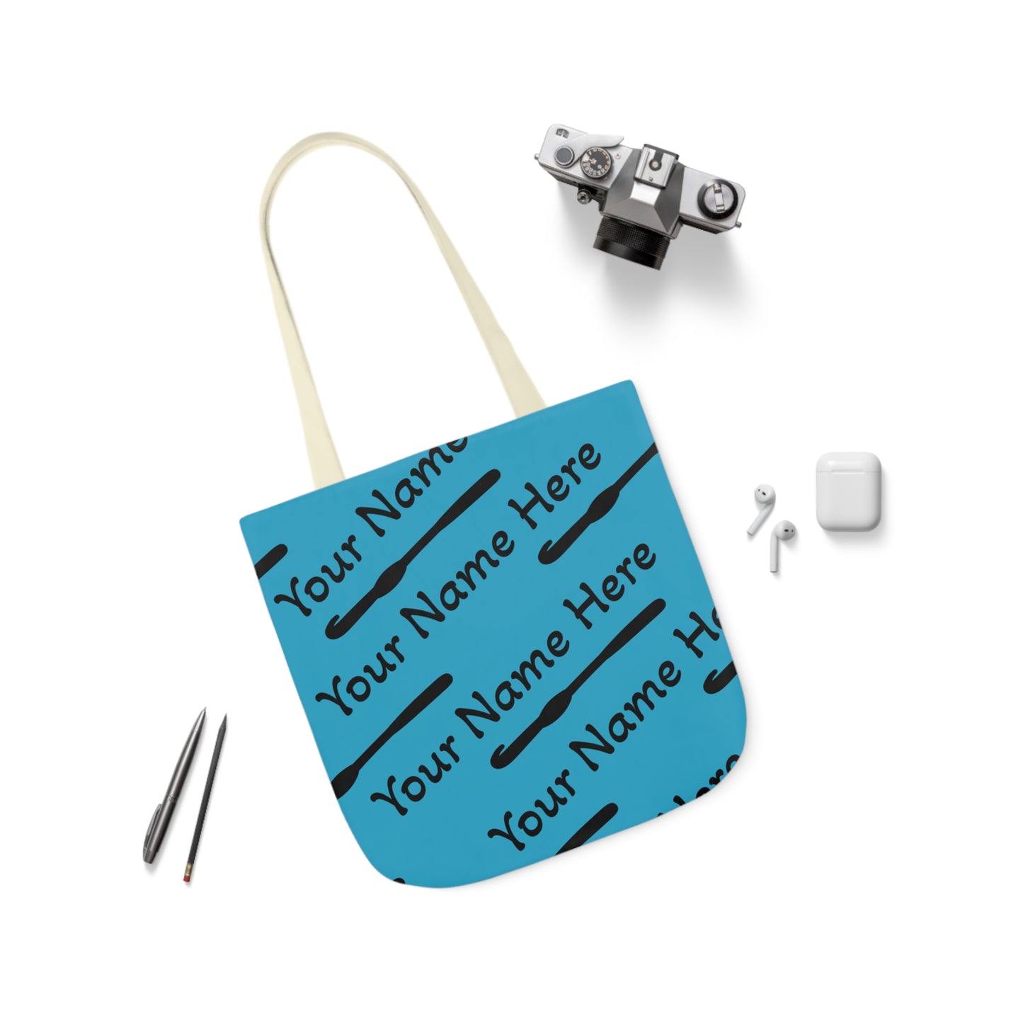 Personalized Yarn Bag, Cute Name Bag with Crochet Hook Graphic Canvas Tote Bag, 5-Color Straps