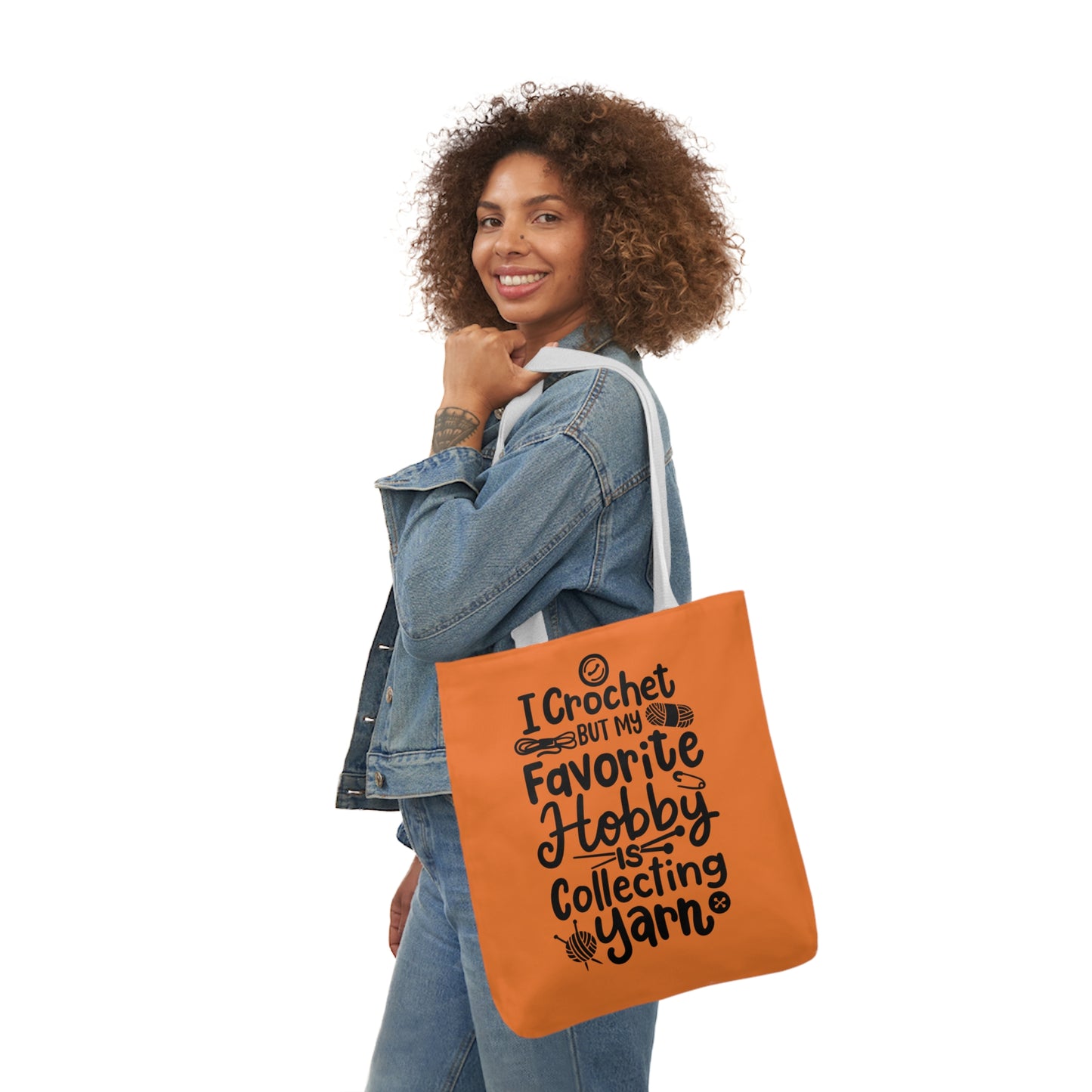 My Favorite Hobby Is Collecting Yarn, Funny Crochet Saying Canvas Tote Bag, 5-Color Straps 3 Sizes