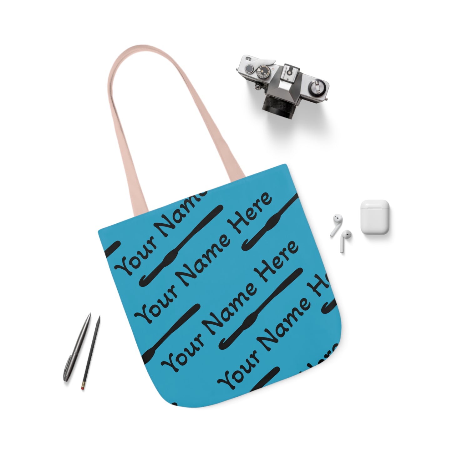 Personalized Yarn Bag, Cute Name Bag with Crochet Hook Graphic Canvas Tote Bag, 5-Color Straps