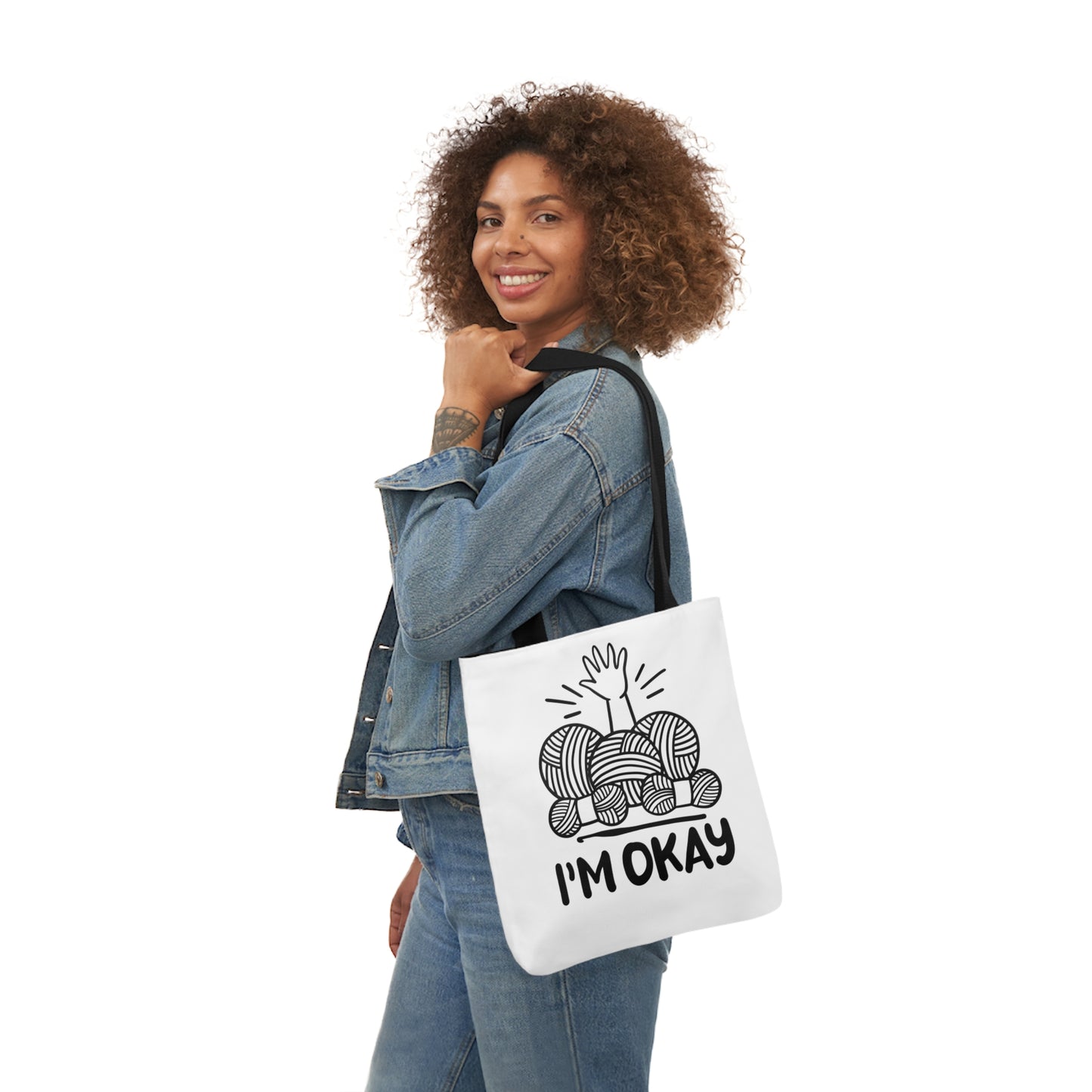 I'm Okay Cute Crochet Themed Canvas Tote Bag, 5-Color Straps