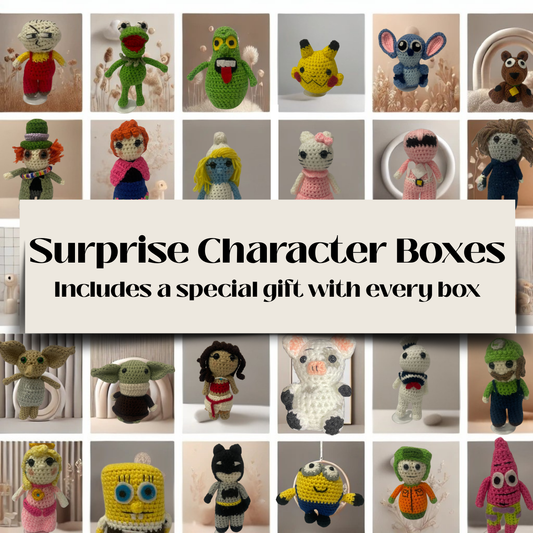 Surprise Plushie Chararcter Boxes, 6 Options, Extra Gift Included