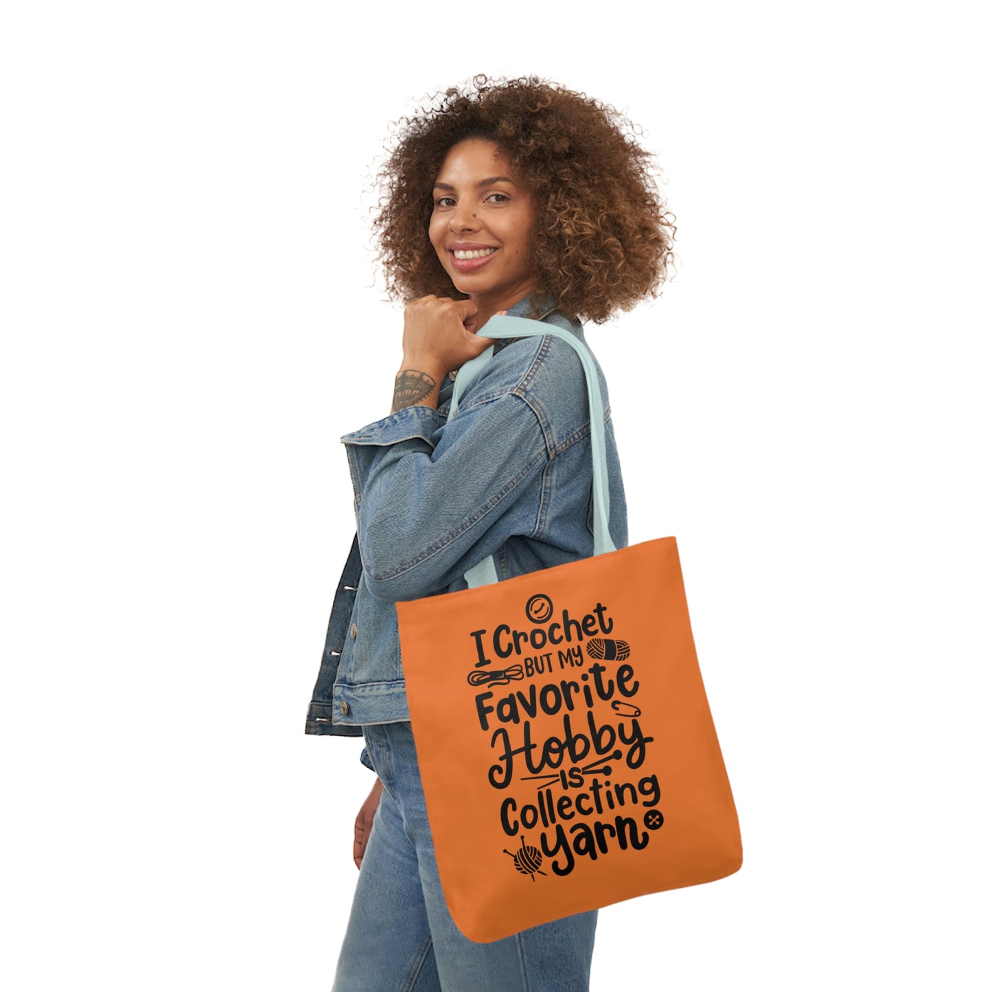 My Favorite Hobby Is Collecting Yarn, Funny Crochet Saying Canvas Tote Bag, 5-Color Straps 3 Sizes
