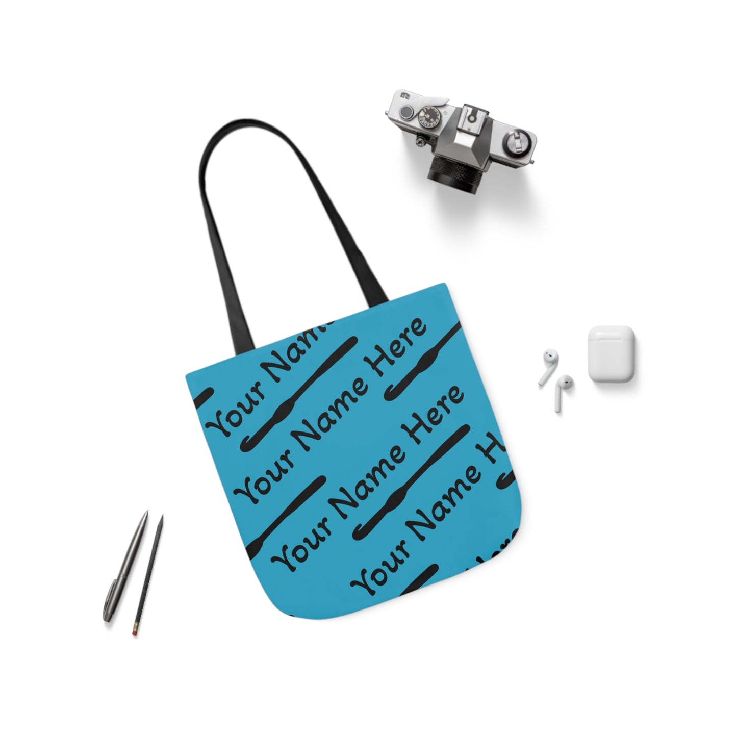 Personalized Yarn Bag, Cute Name Bag with Crochet Hook Graphic Canvas Tote Bag, 5-Color Straps