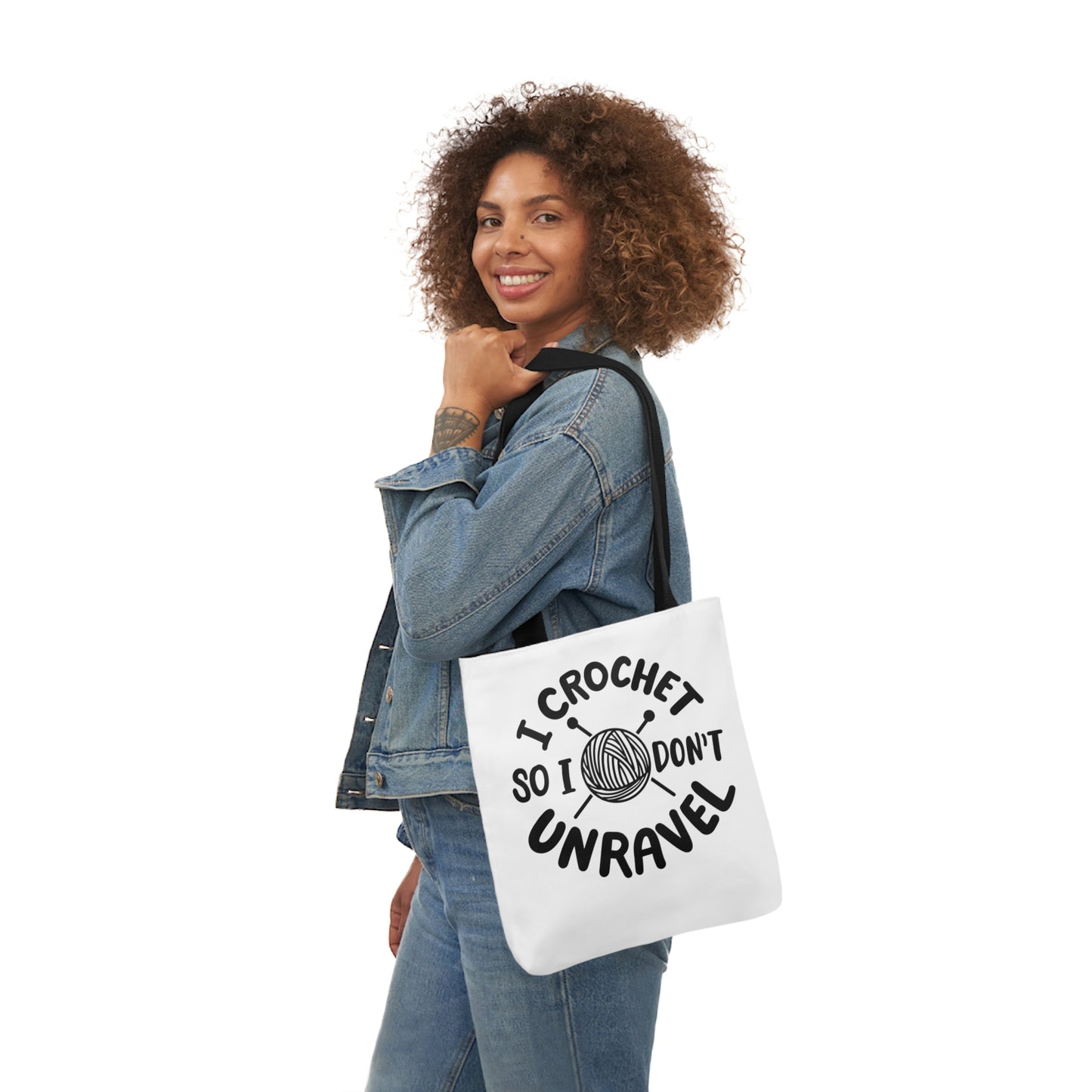 I Crochet So I Don't Unravel Cute Canvas Tote Bag, 5-Color Straps, 3 Sizes, Yarn Bag