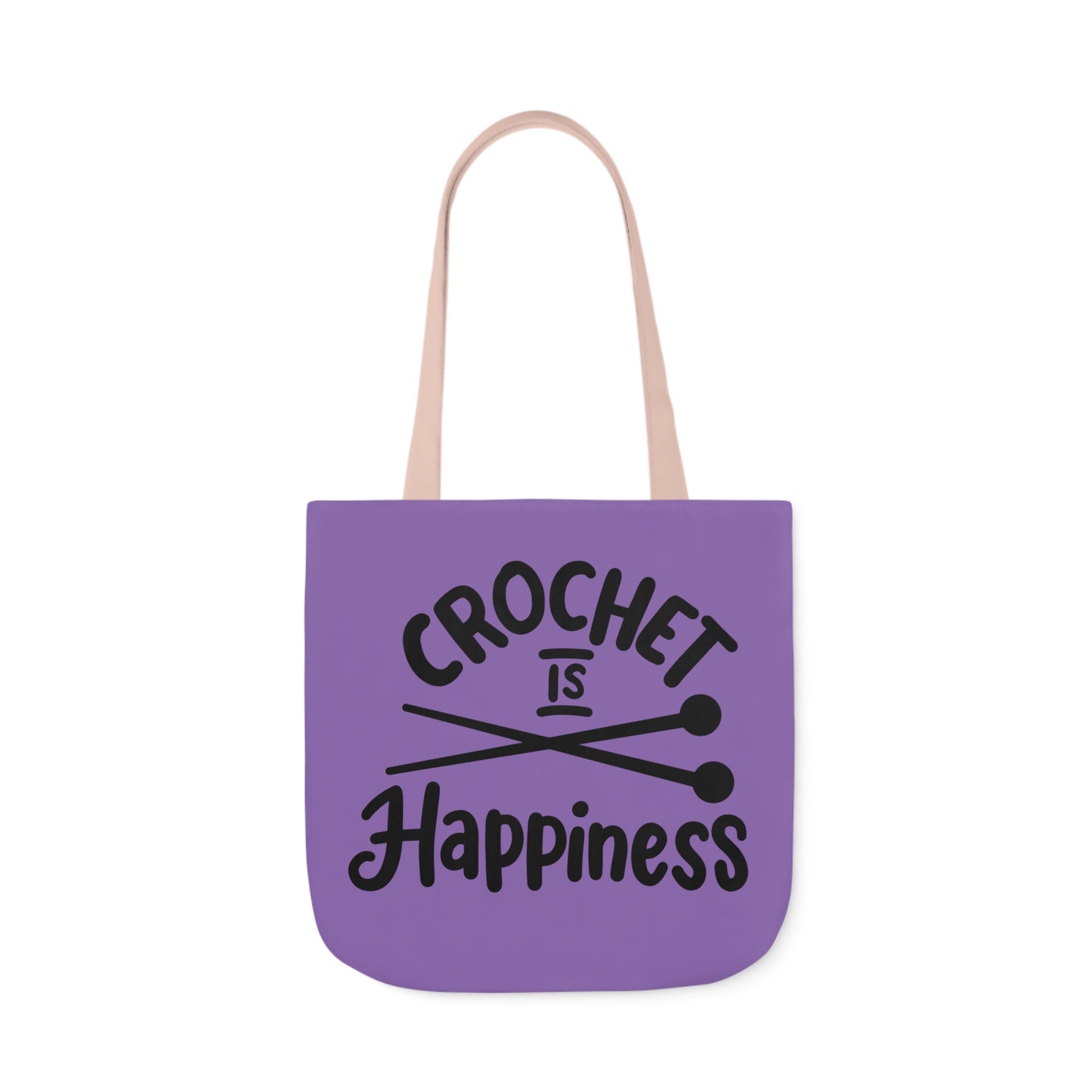 Crochet is Happiness Canvas Tote Bag, 5-Color Straps, 3 Sizes