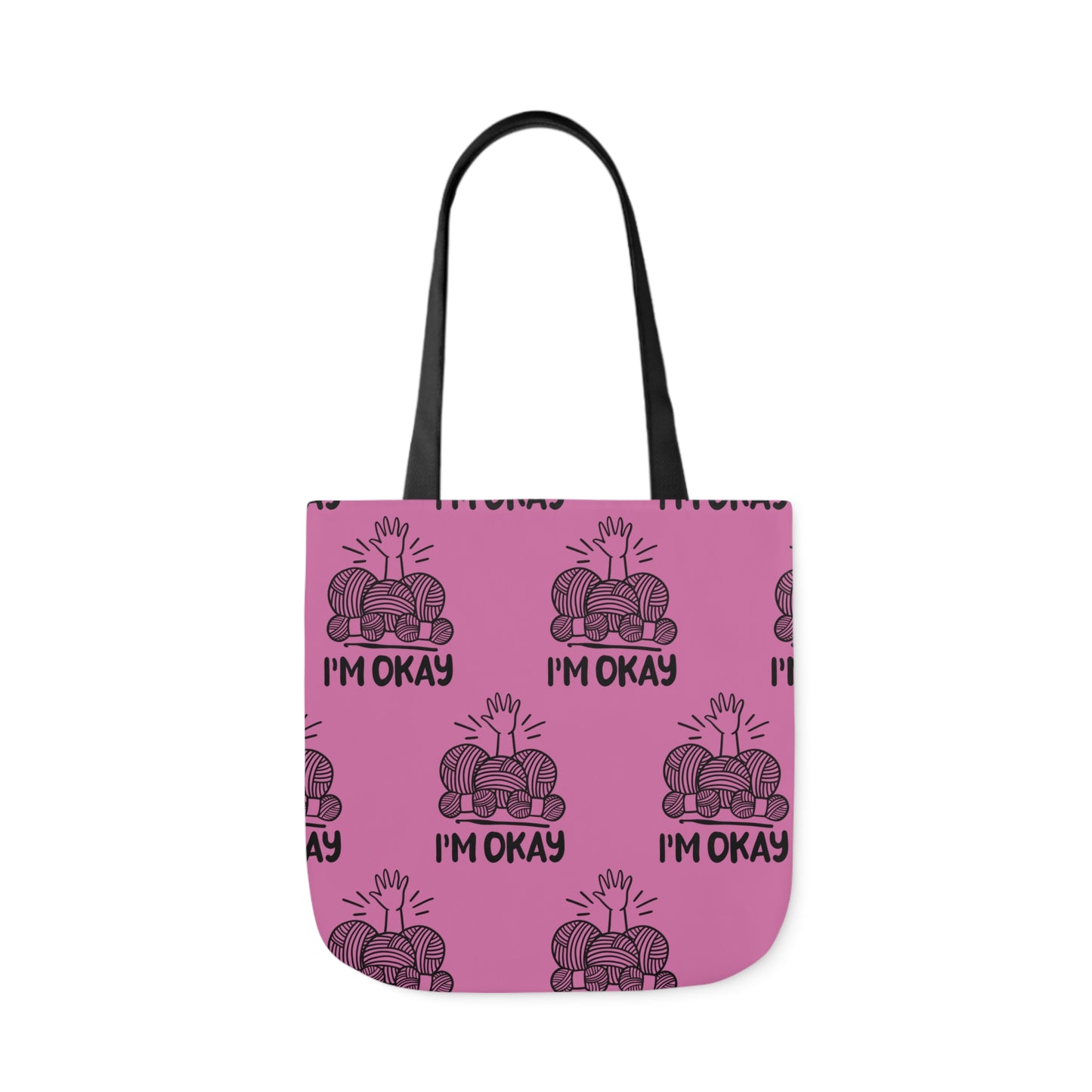 I'm Okay Pattern Canvas Tote Bag, 5-Color Straps, 3 Background Colors, 3 Sizes