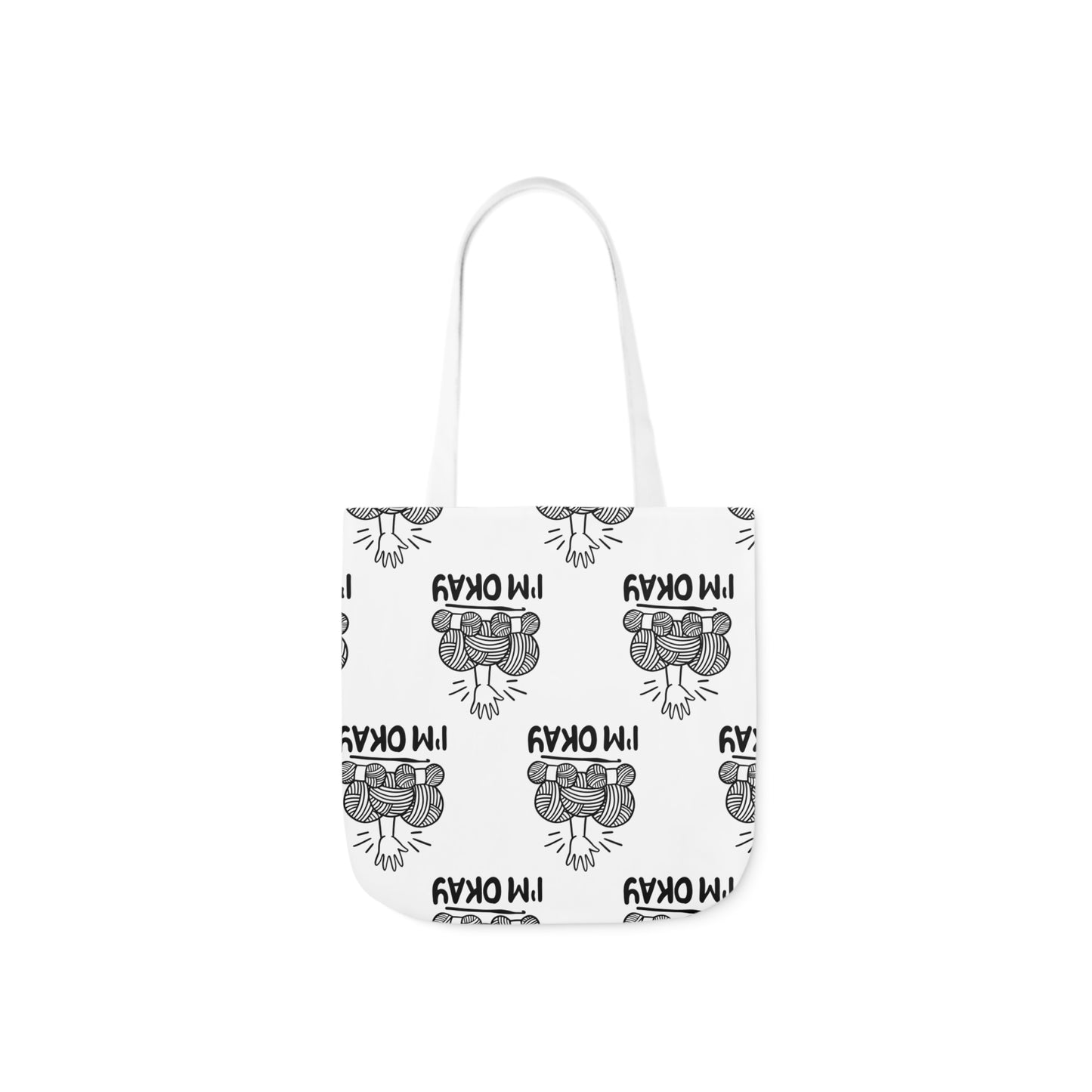 I'm Okay Pattern Canvas Tote Bag, 5-Color Straps, 3 Background Colors, 3 Sizes