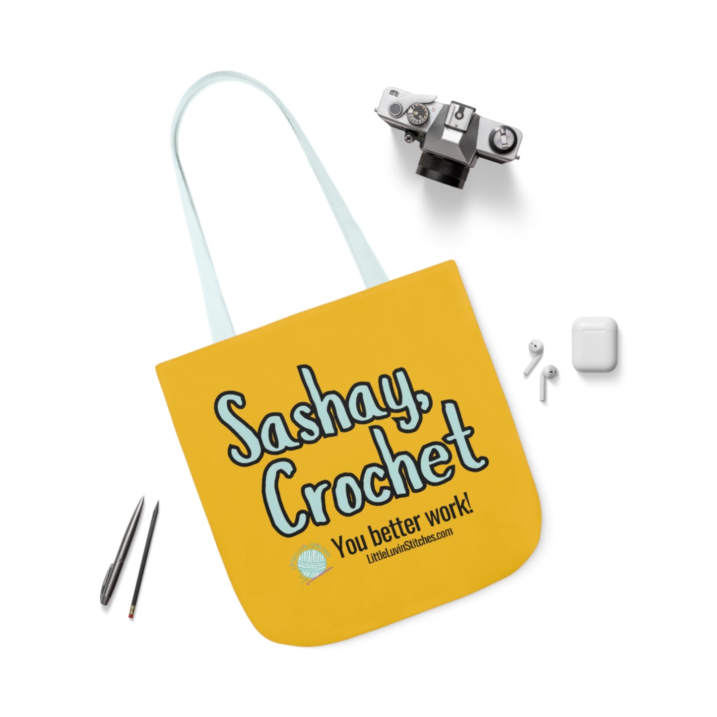 Sashay Crochet Cute Saying Canvas Tote Bag, 5-Color Straps, 3 Sizes