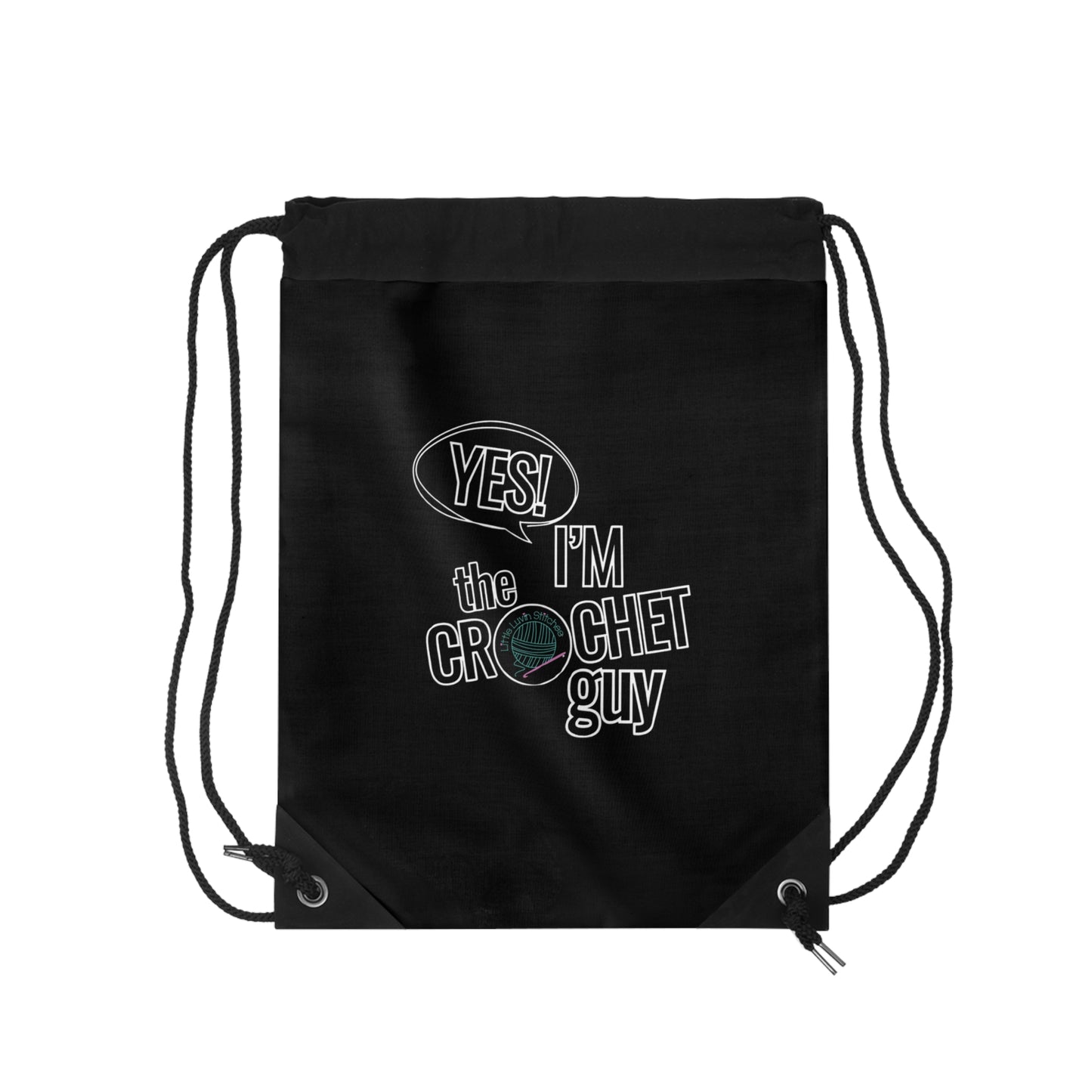 Drawstring Bag, Yes I'm the Crochet Guy, Cute Crochet Themed Bag