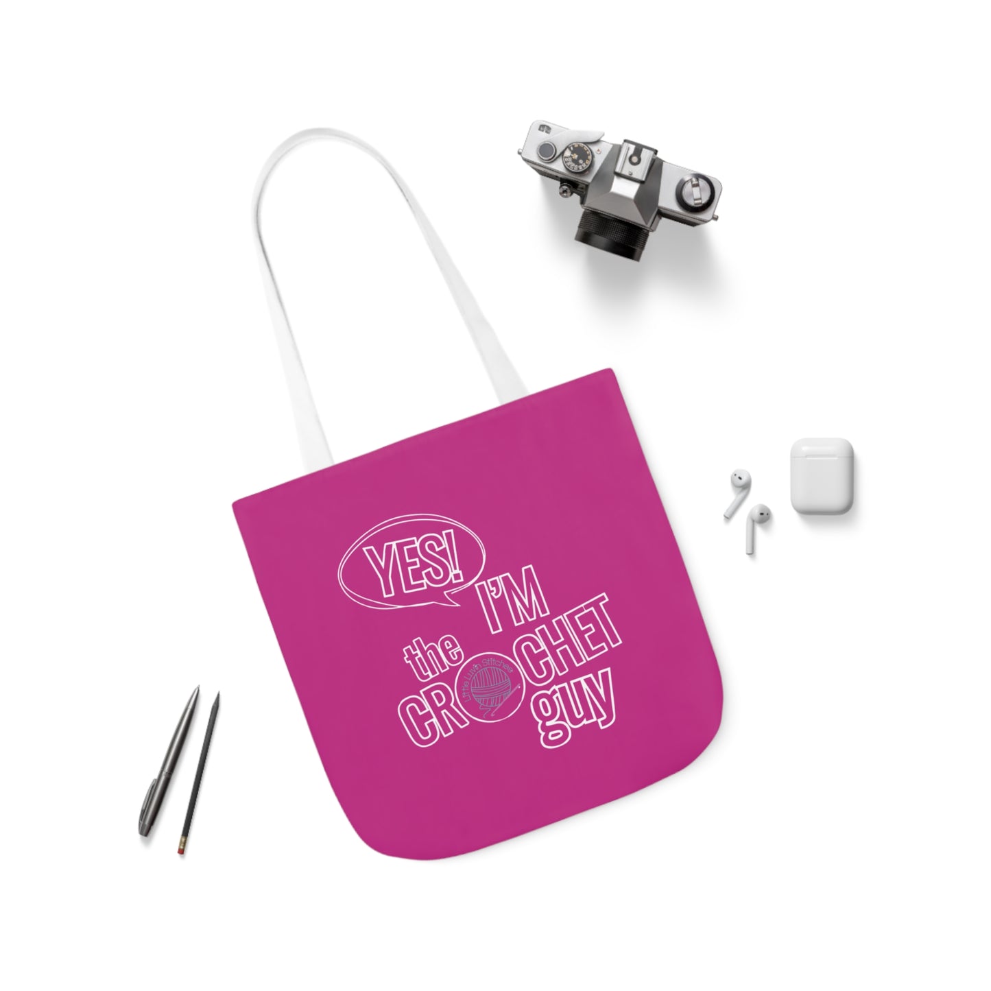 Yes, I'm The Crochet Guy, Canvas Tote Bag, 5-Color Straps, 3 sizes, 3 Background Colors